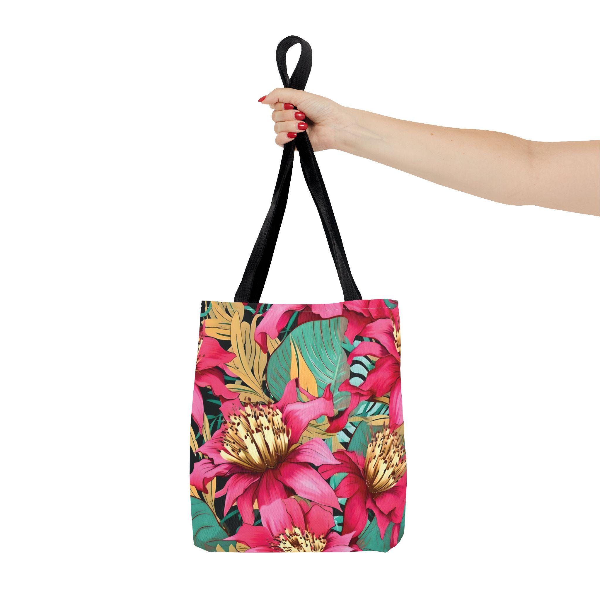 Bright Pink Tropical Floral Tote Bag | All Over Print