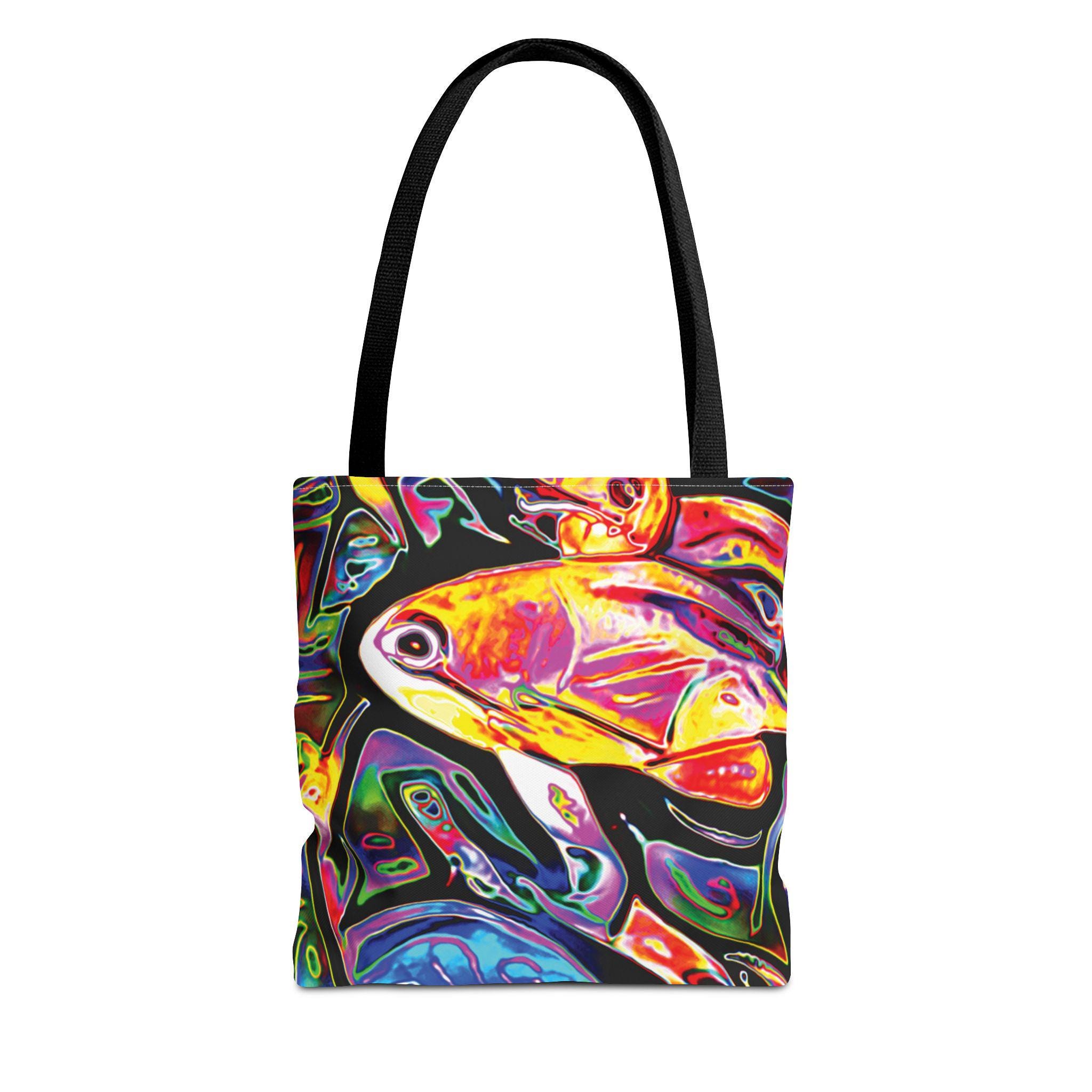 Colorful Tropical Fish Tote, Vibrant Abstract Aquarium Print