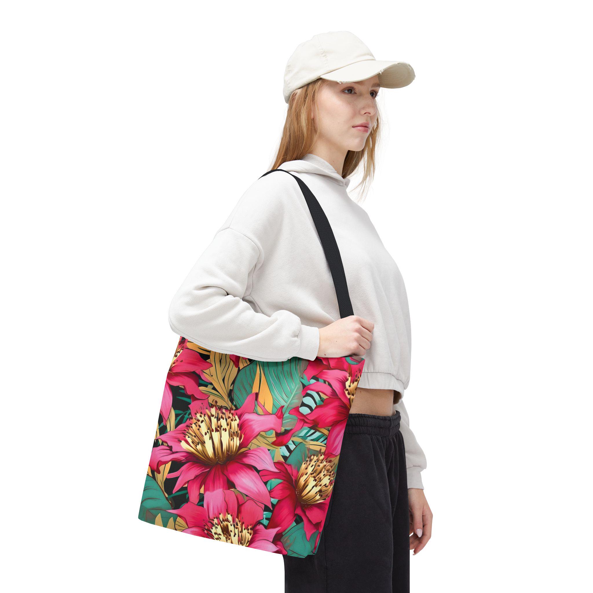 Bright Pink Tropical Floral Tote Bag | All Over Print