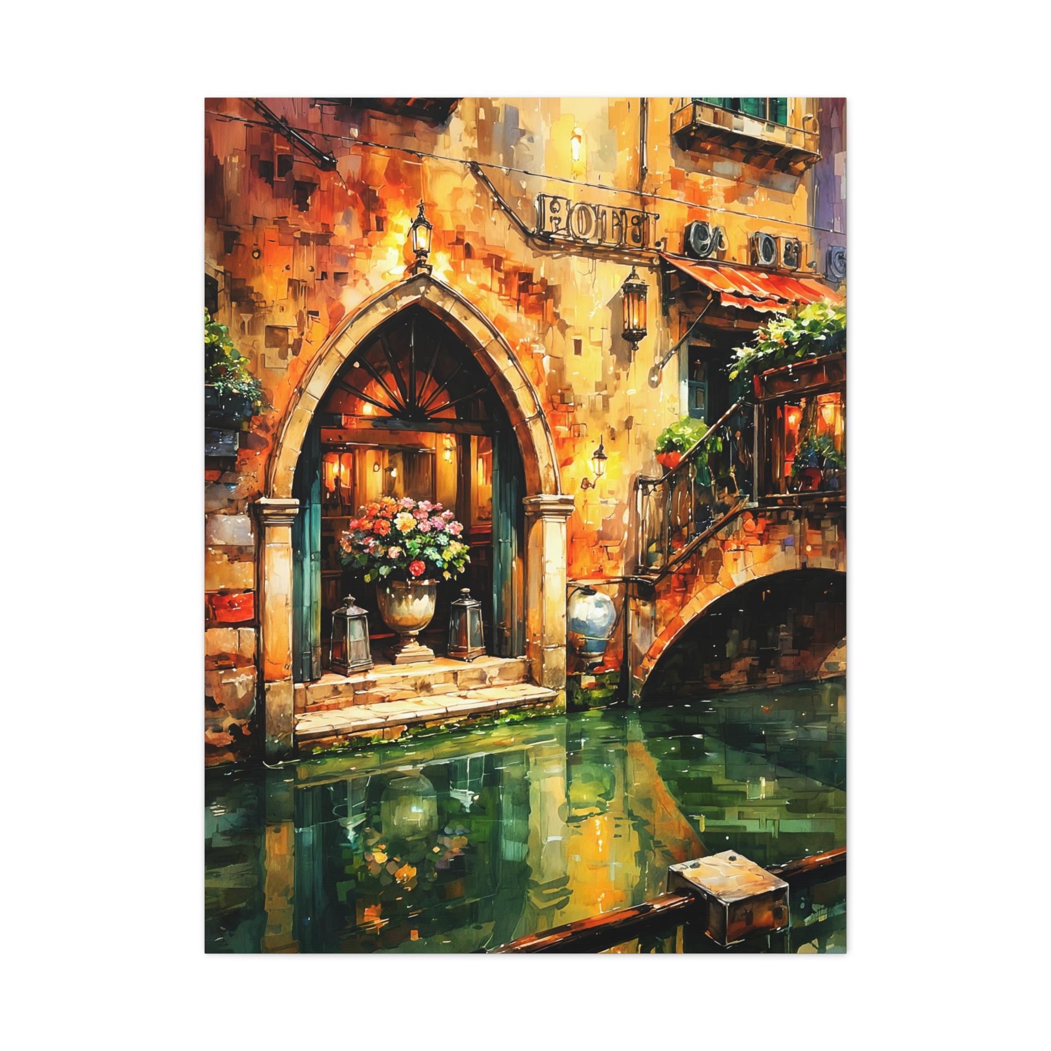 Venetian Canal Hotel Entrance Matte Canvas