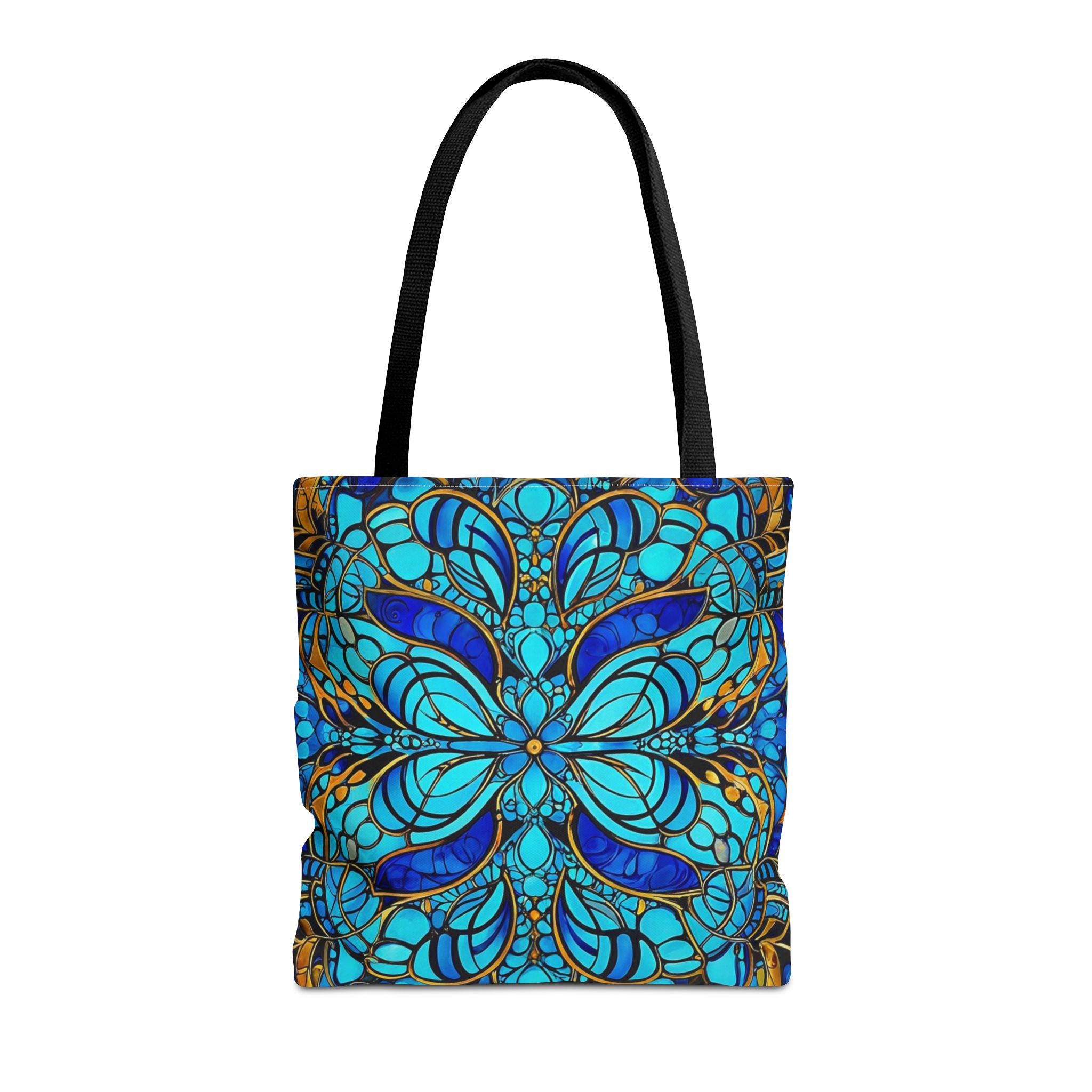Blue Floral Mandala Tote Bag | Boho Pattern, All-Over Print