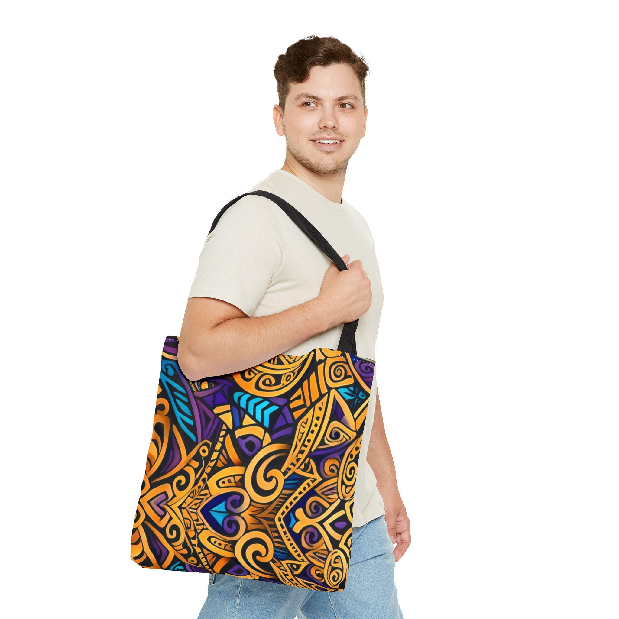 Gold Purple Mandala Tote Bag | Boho Aztec Pattern