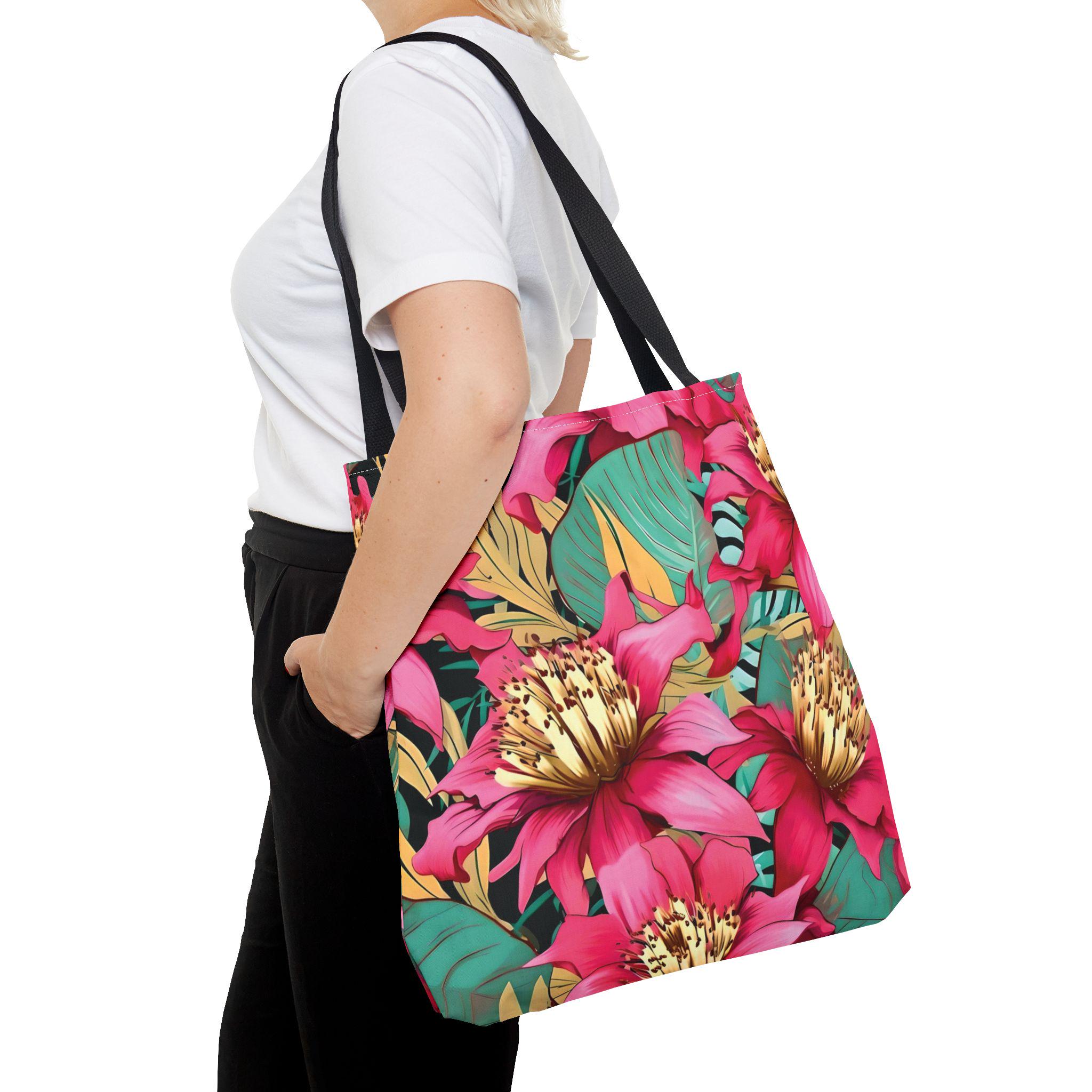 Bright Pink Tropical Floral Tote Bag | All Over Print
