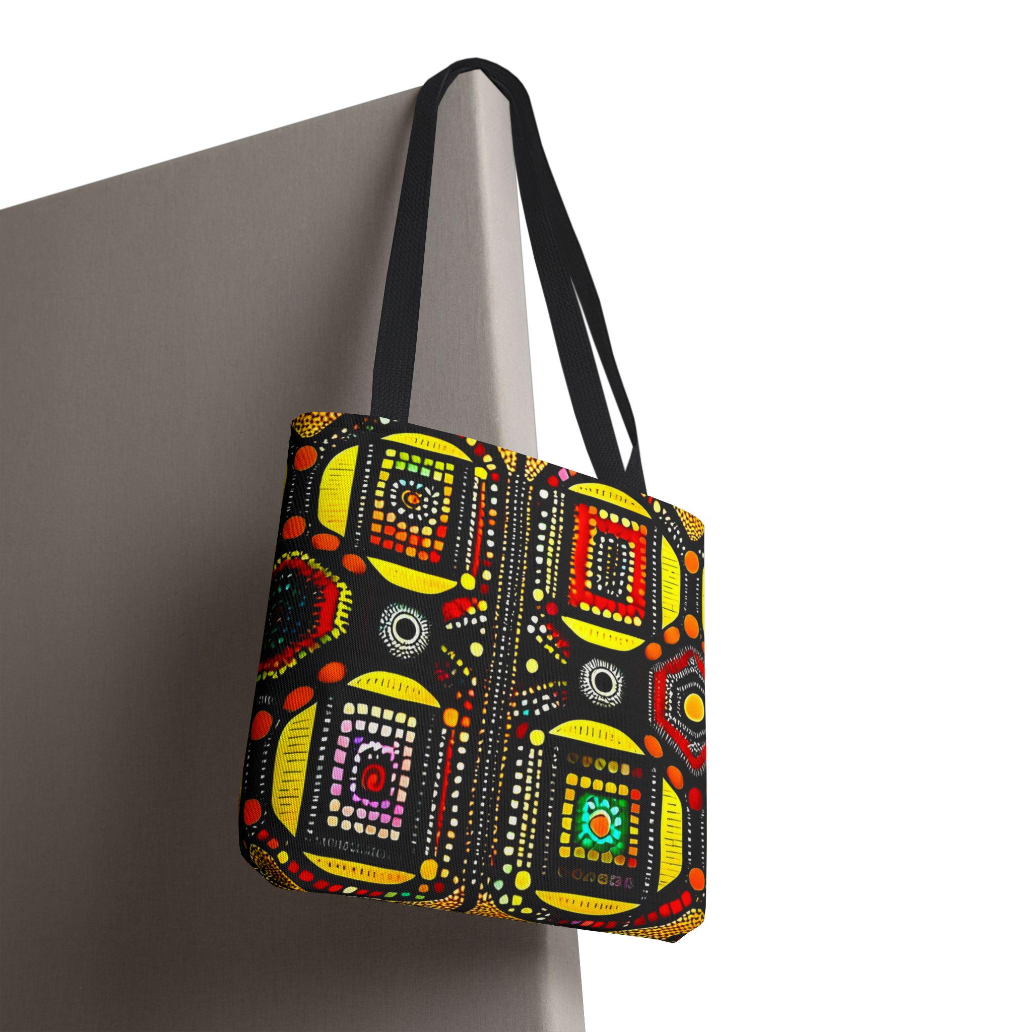 Abstract Tribal Dot Pattern Tote Bag | Colorful Geometric Artwork