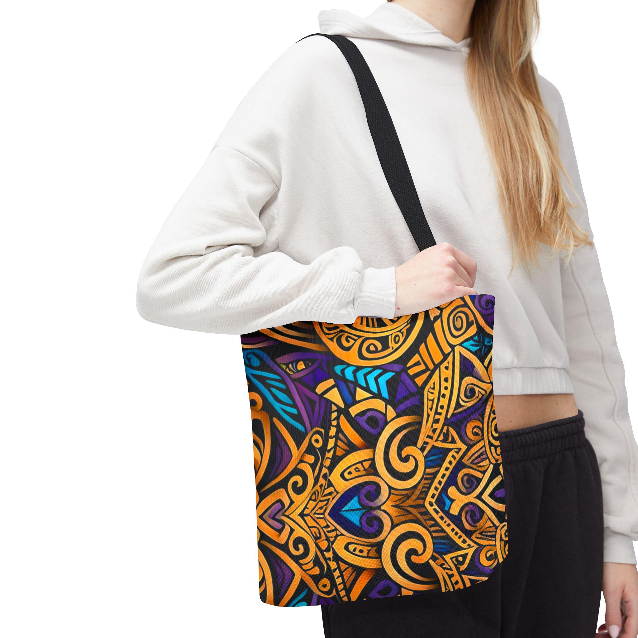 Gold Purple Mandala Tote Bag | Boho Aztec Pattern