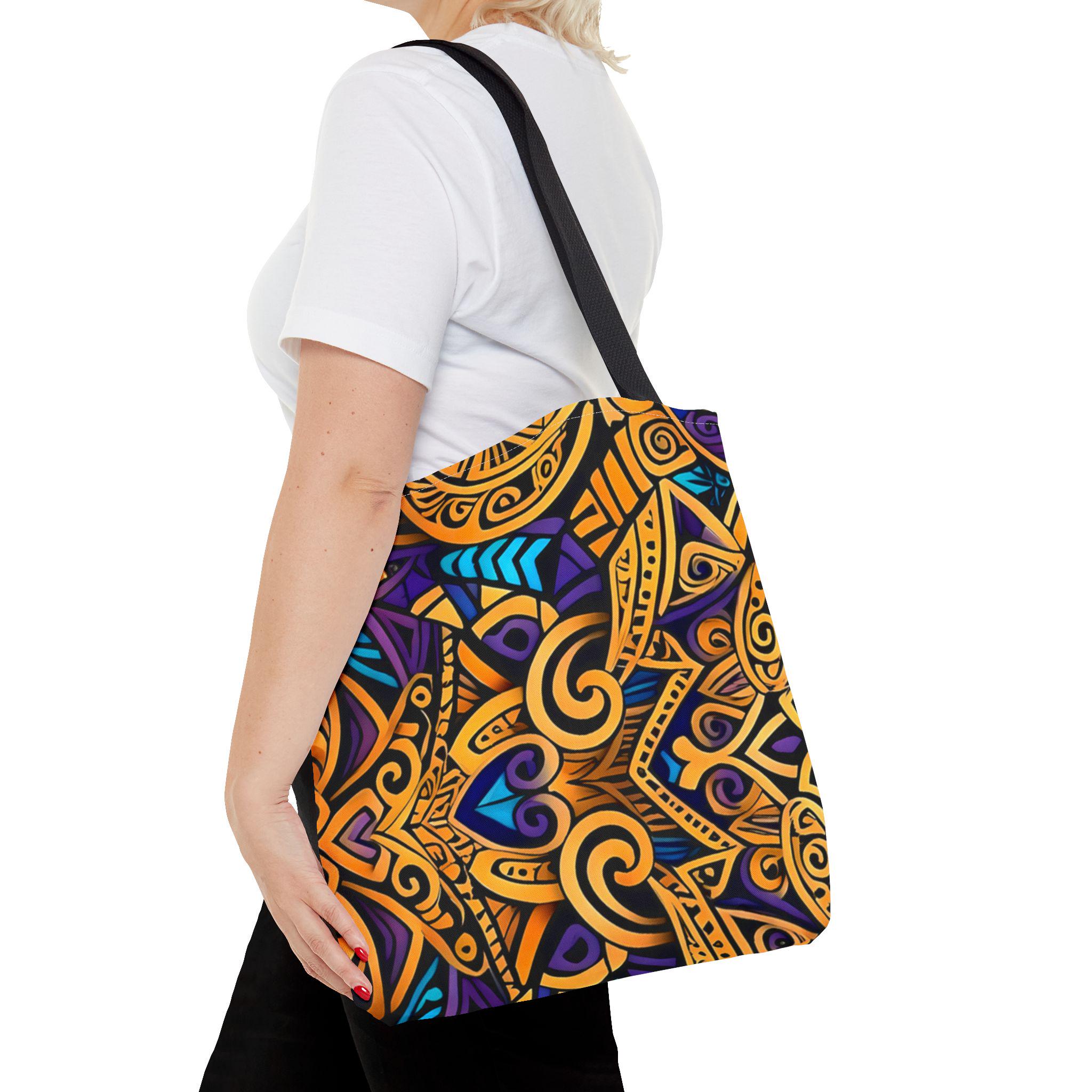 Gold Purple Mandala Tote Bag | Boho Aztec Pattern