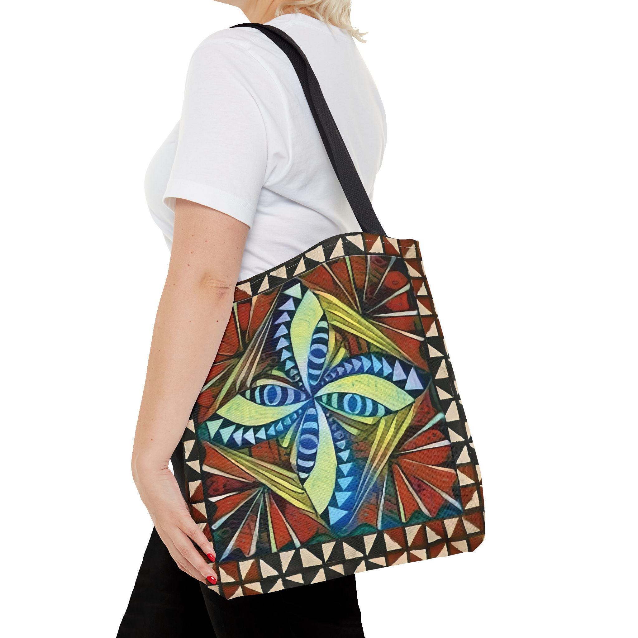 Geometric Starburst Pattern Tote Bag | Colorful Abstract Tribal Design