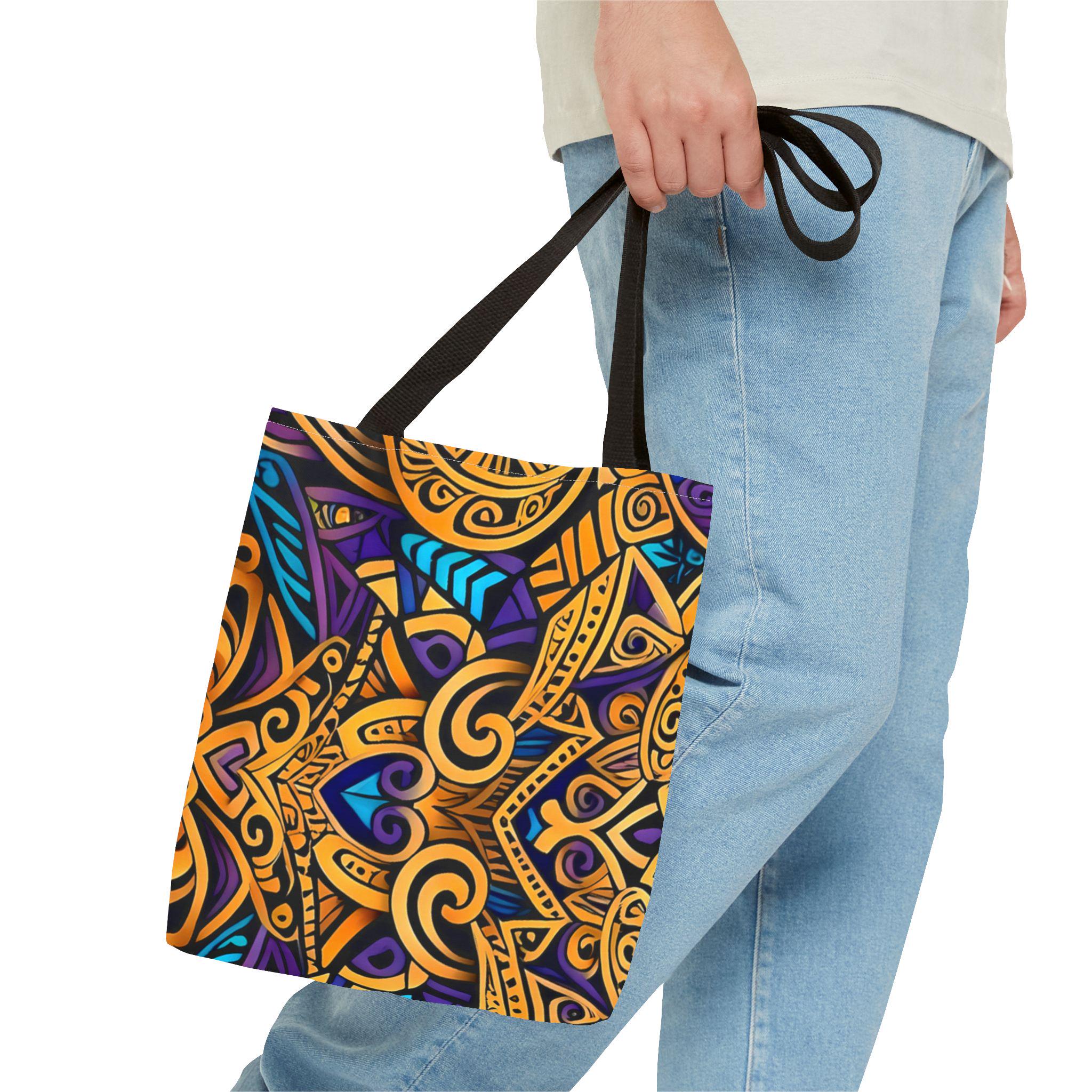 Gold Purple Mandala Tote Bag | Boho Aztec Pattern