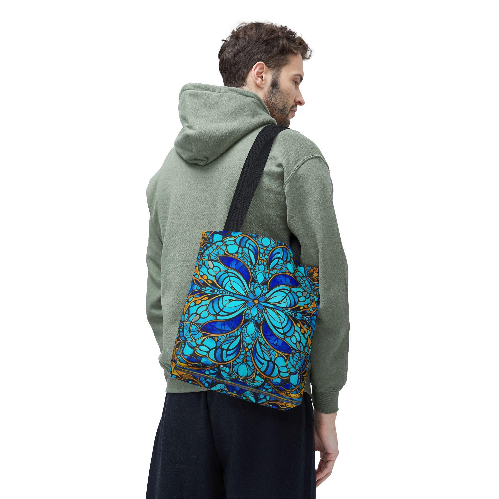 Blue Floral Mandala Tote Bag | Boho Pattern, All-Over Print
