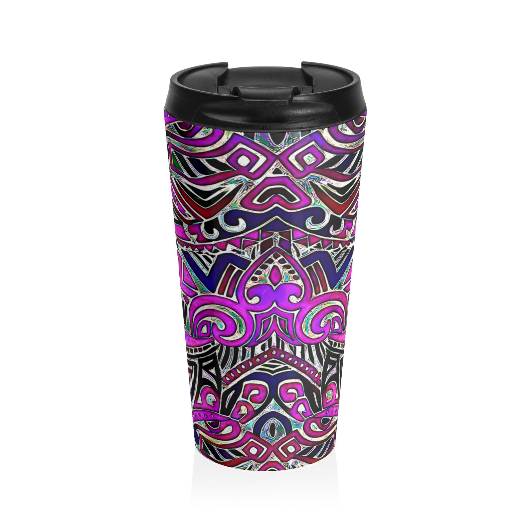 Purple Mandala Pattern Stainless Steel Travel Mug | Boho Geometric Tumbler