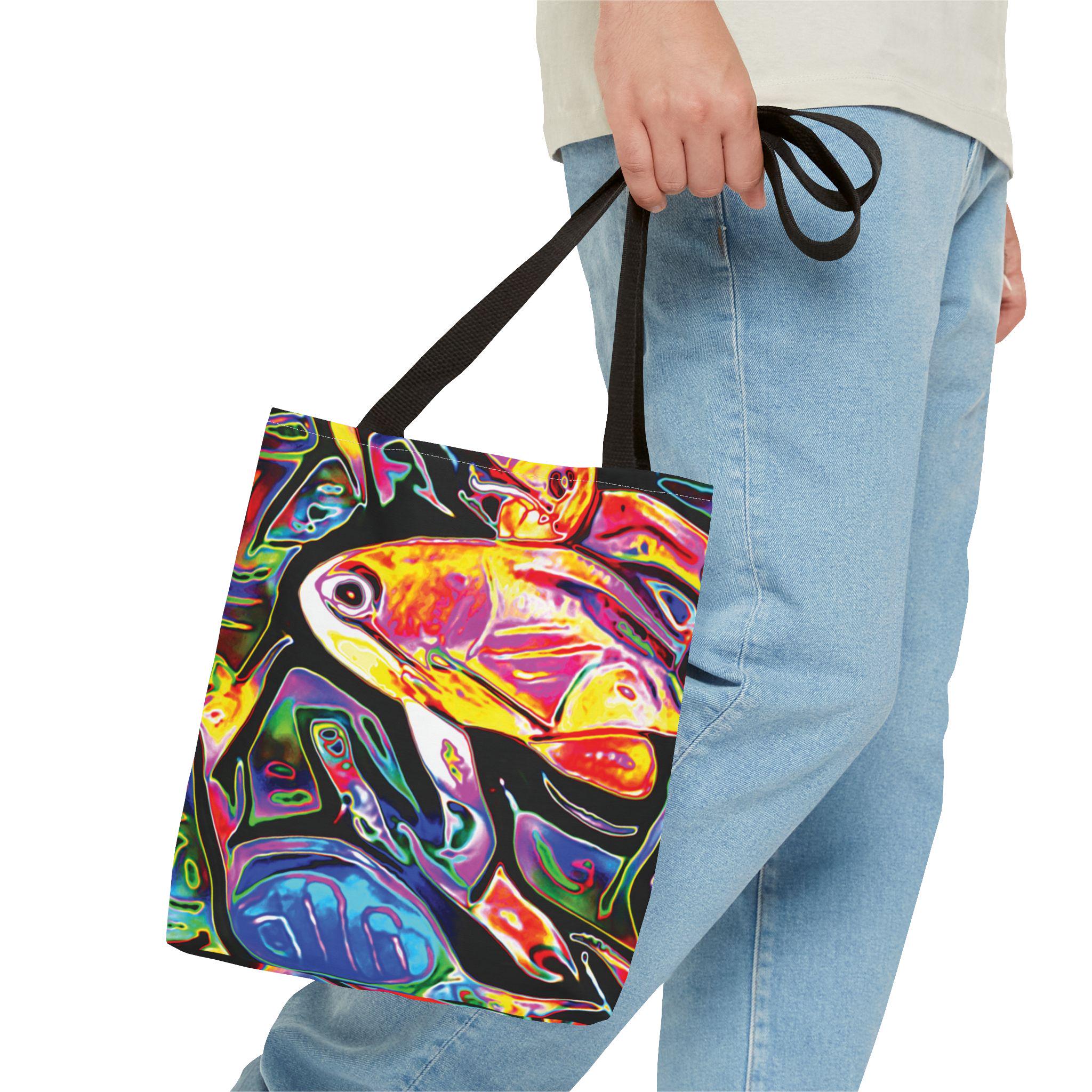 Colorful Tropical Fish Tote, Vibrant Abstract Aquarium Print