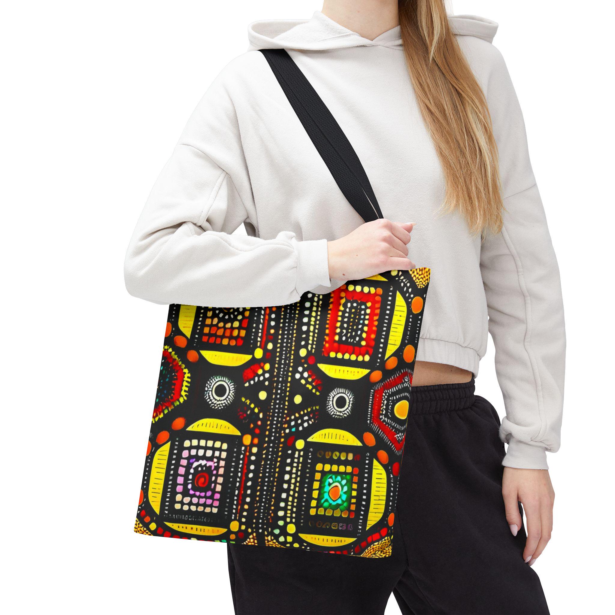 Abstract Tribal Dot Pattern Tote Bag | Colorful Geometric Artwork