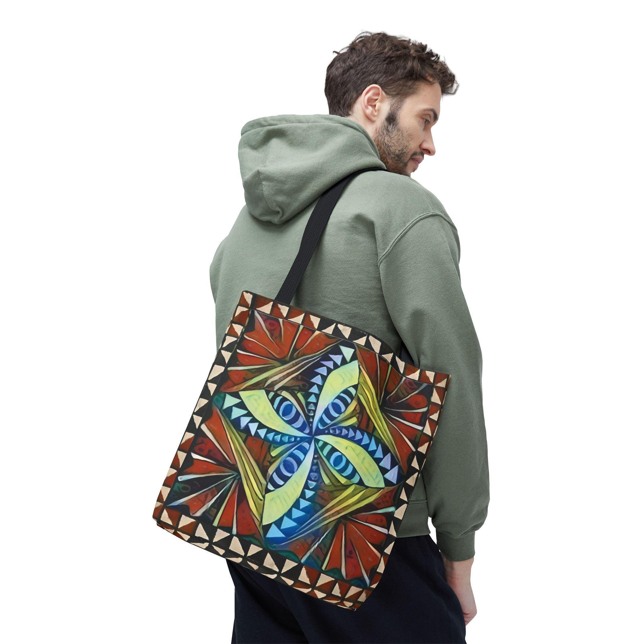 Geometric Starburst Pattern Tote Bag | Colorful Abstract Tribal Design