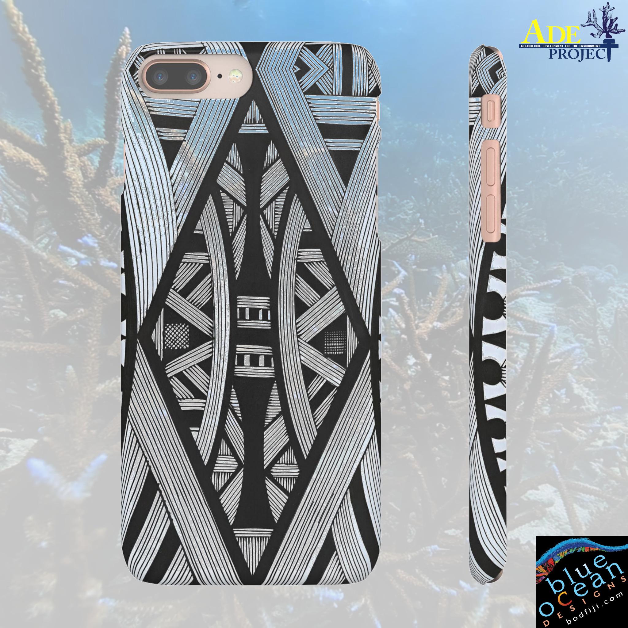 Black & White Tribal Lines iPhone Snap Case - Walt Smith Fiji Ocean Art - Supports ADE Reef Restoration