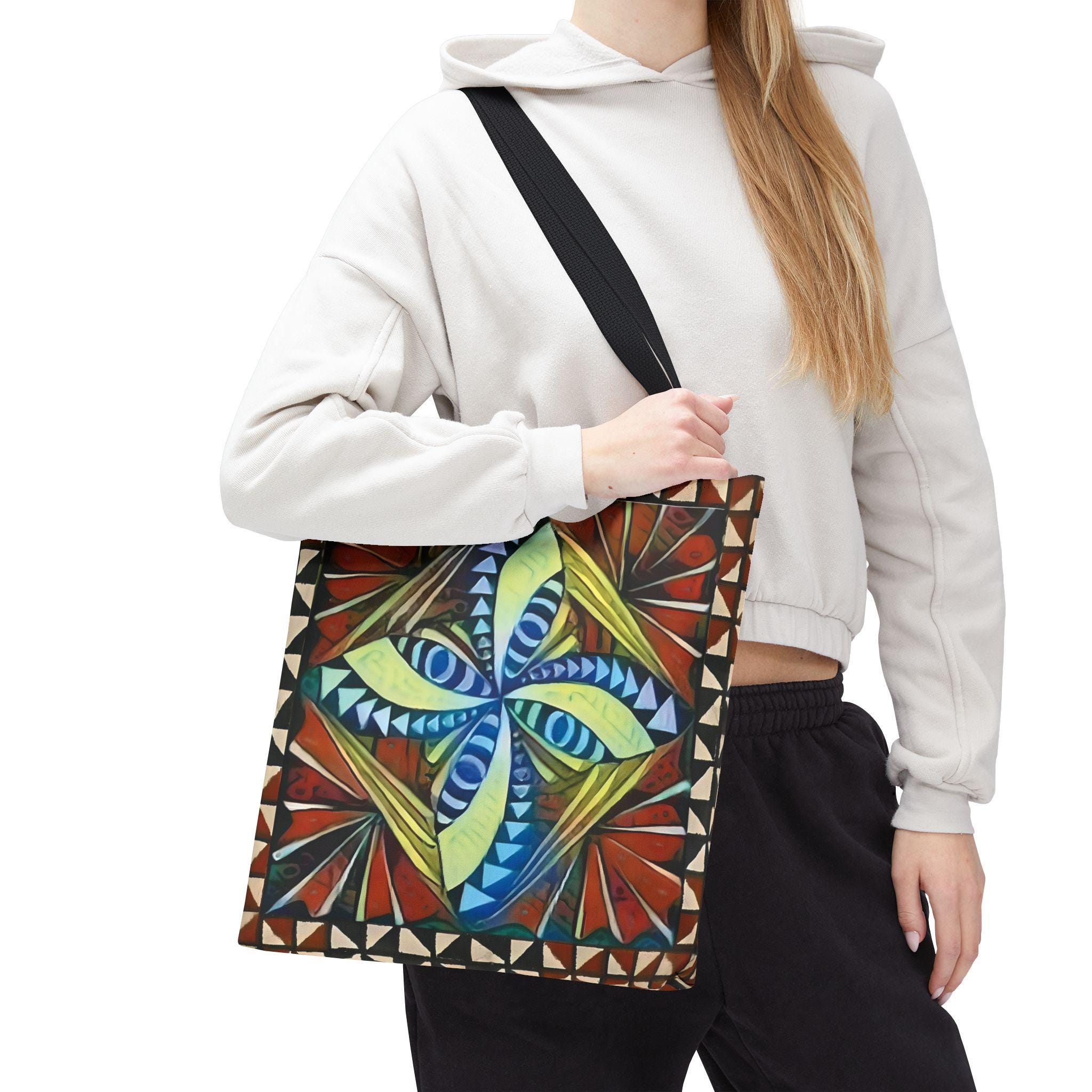 Geometric Starburst Pattern Tote Bag | Colorful Abstract Tribal Design