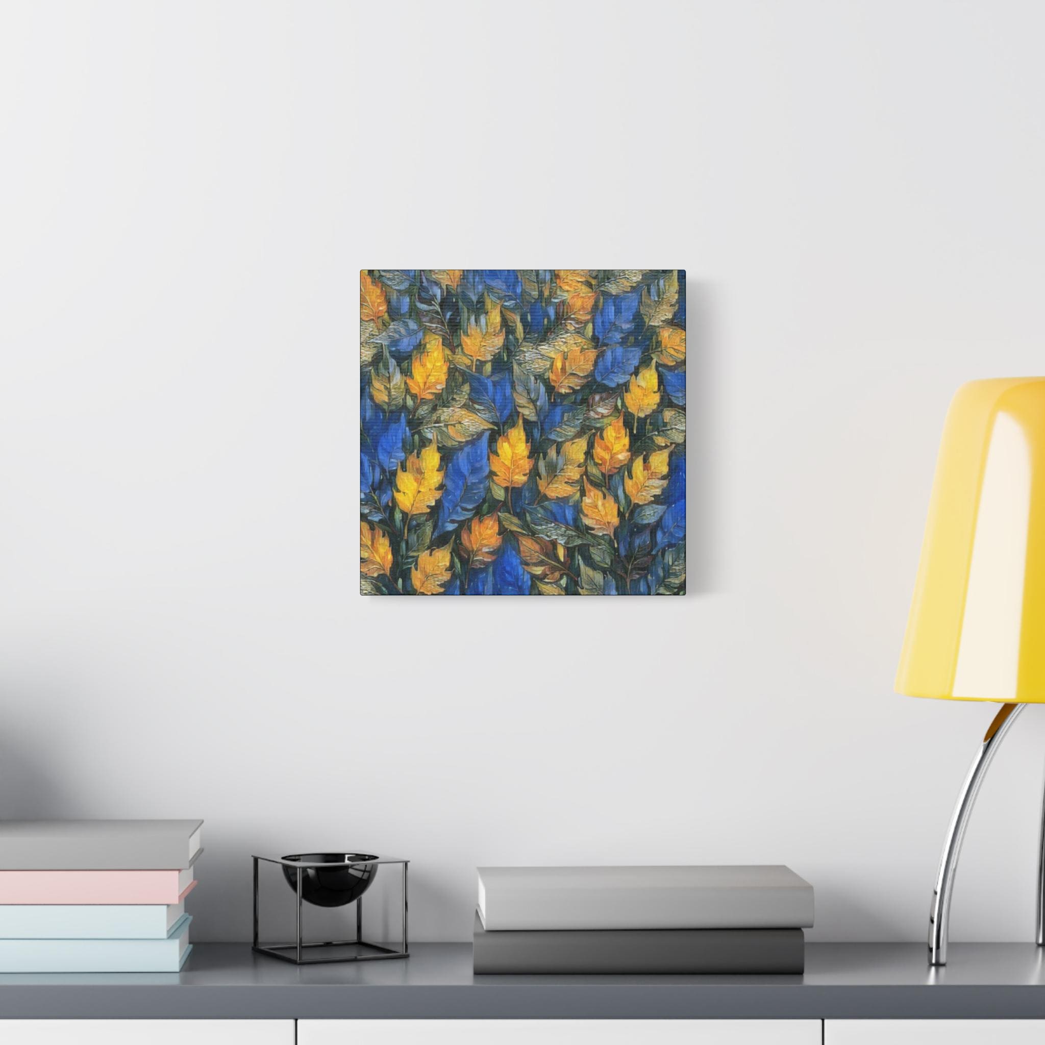 Blue And Gold Leaf Canvas Wall Art