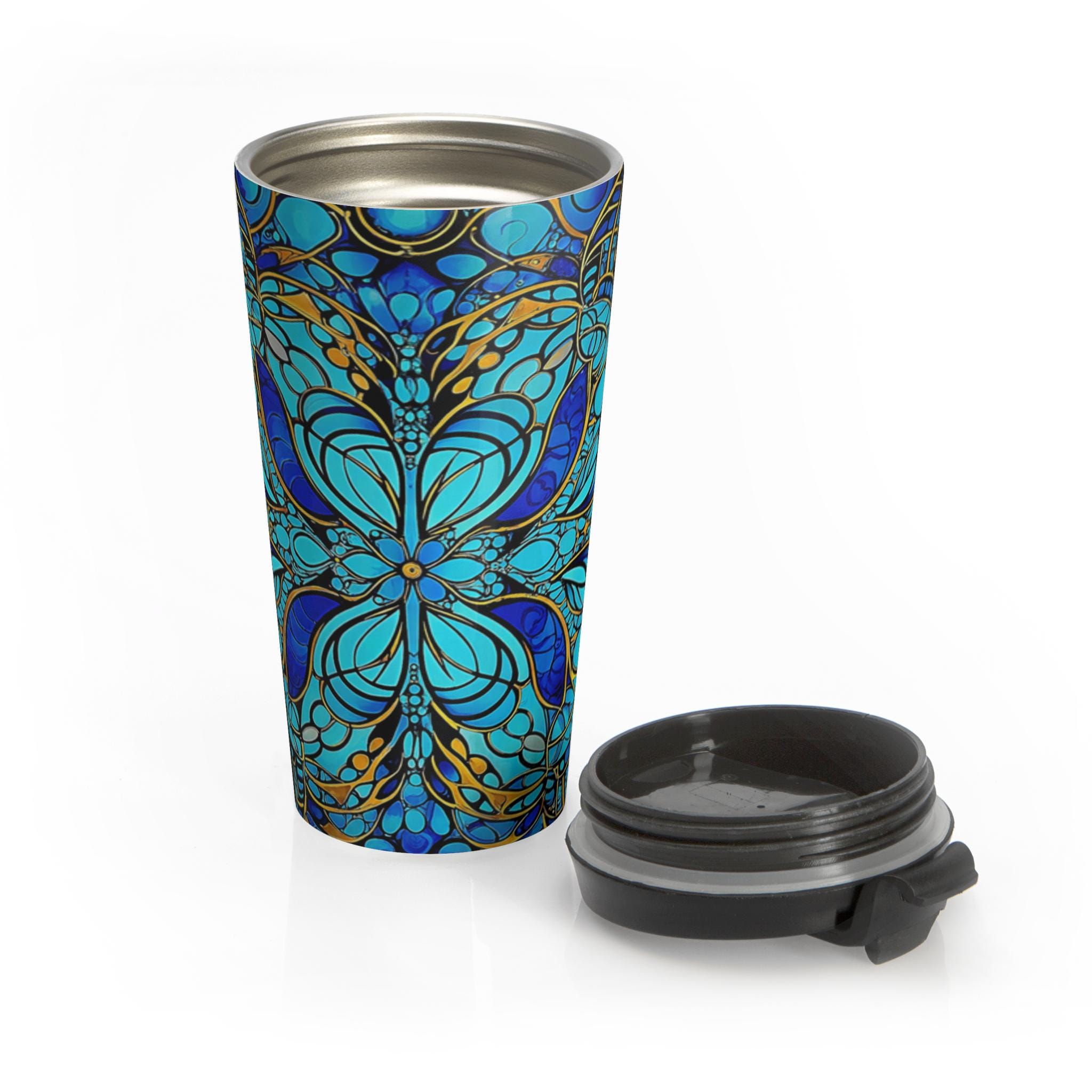 Butterfly Lobster Stainless Steel Travel Mug — Nautical Seafood Ocean Design