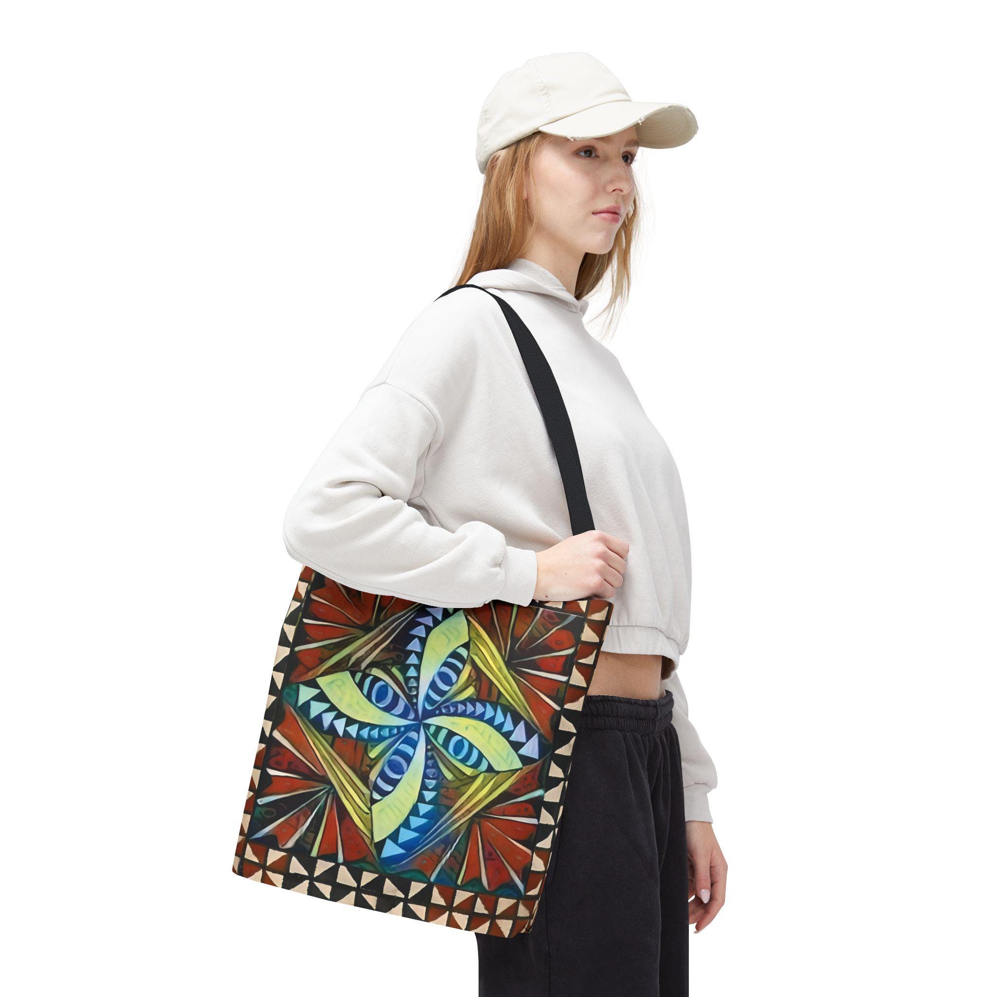Geometric Starburst Pattern Tote Bag | Colorful Abstract Tribal Design