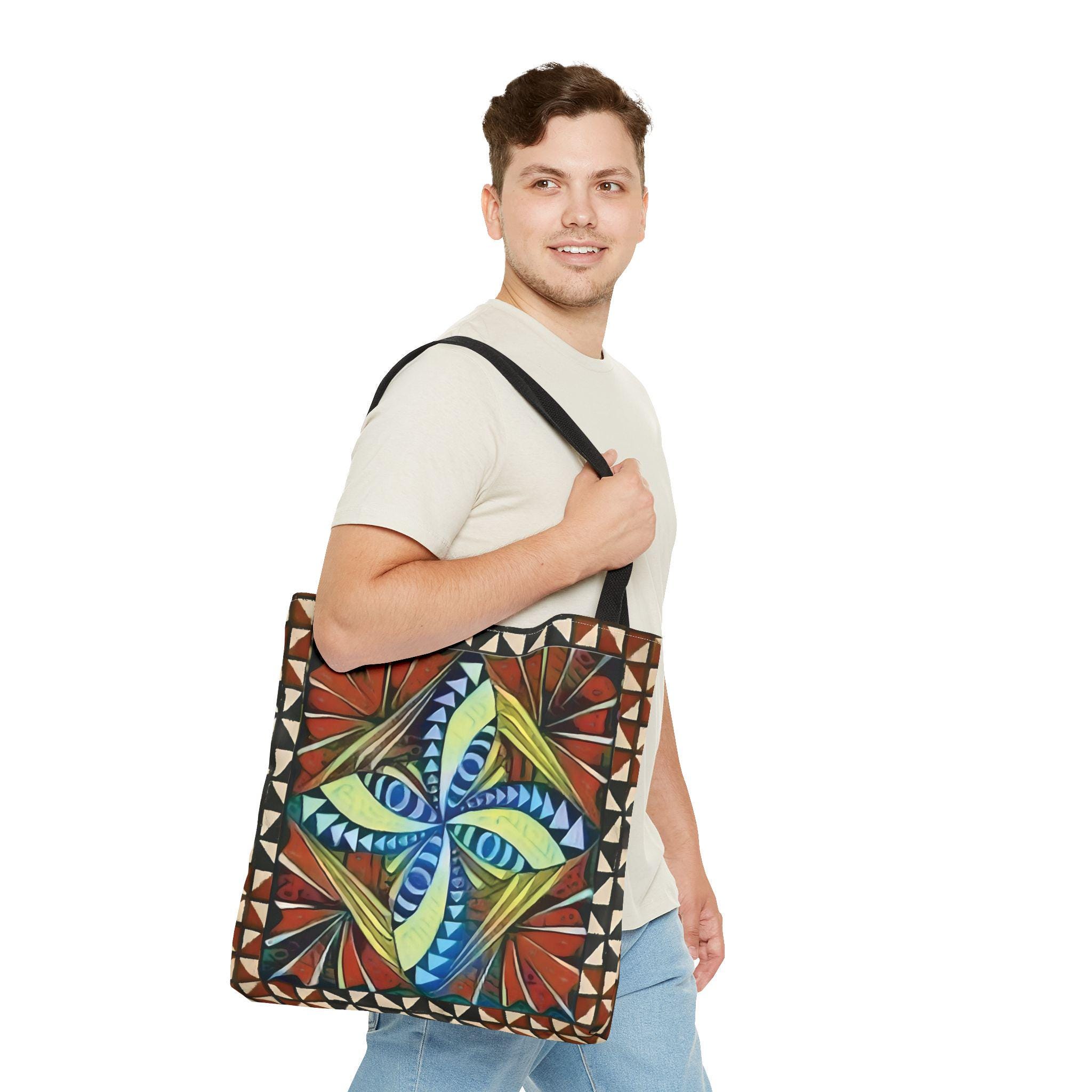 Geometric Starburst Pattern Tote Bag | Colorful Abstract Tribal Design