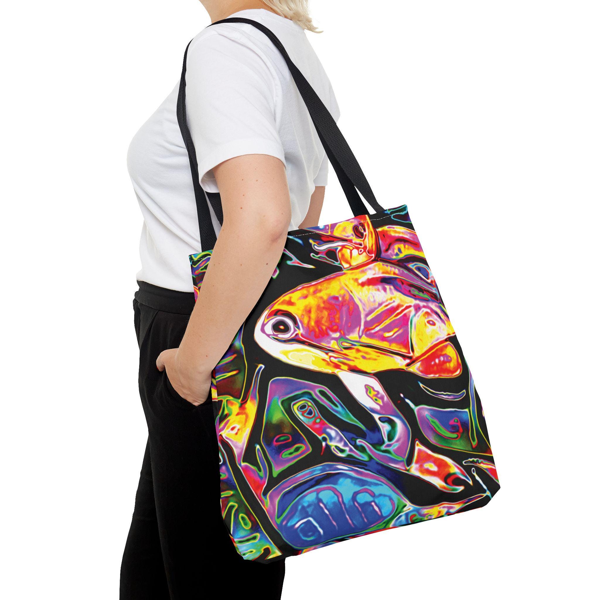 Colorful Tropical Fish Tote, Vibrant Abstract Aquarium Print