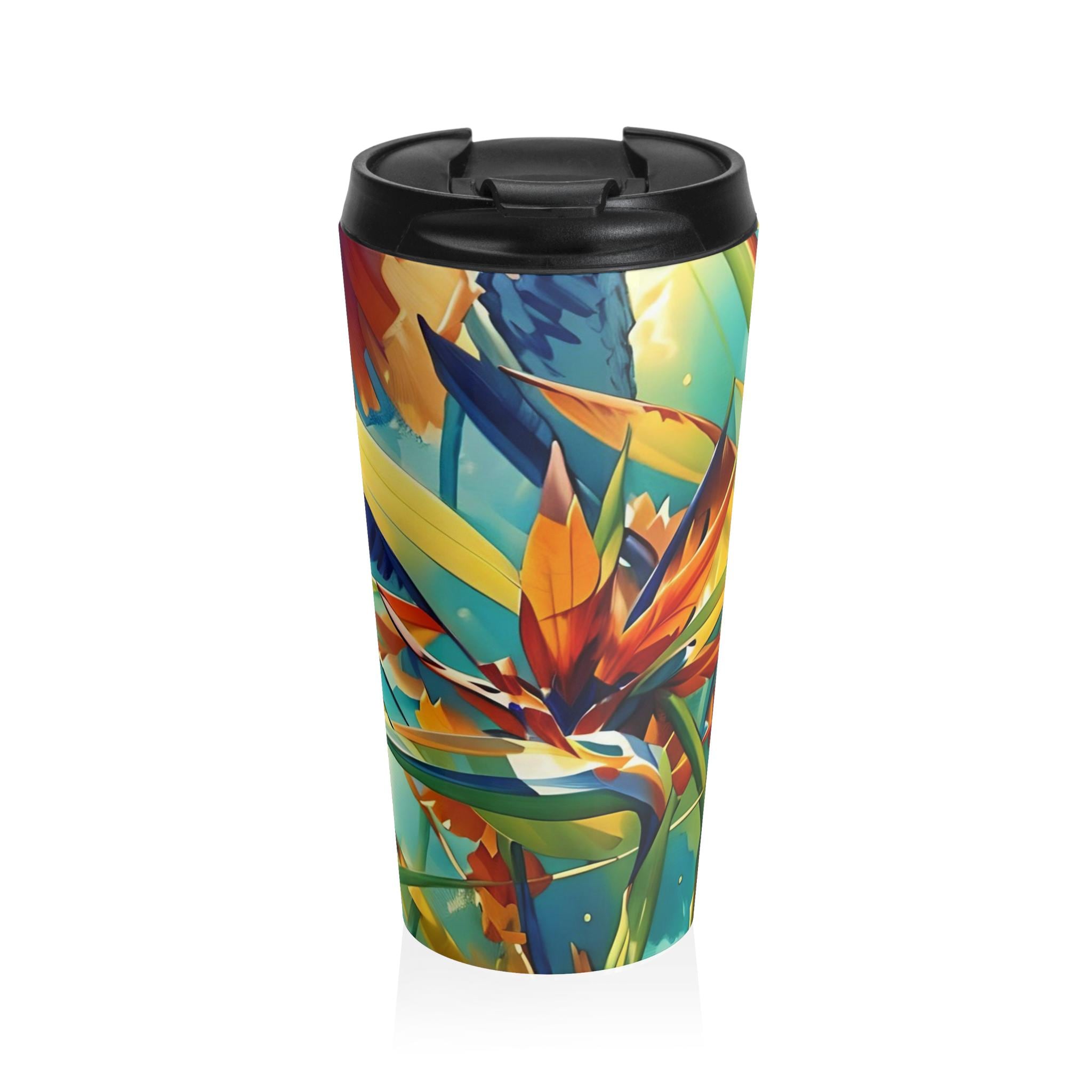 Tropical Bird of Paradise Travel Mug | Colorful Floral Stainless Steel Tumbler