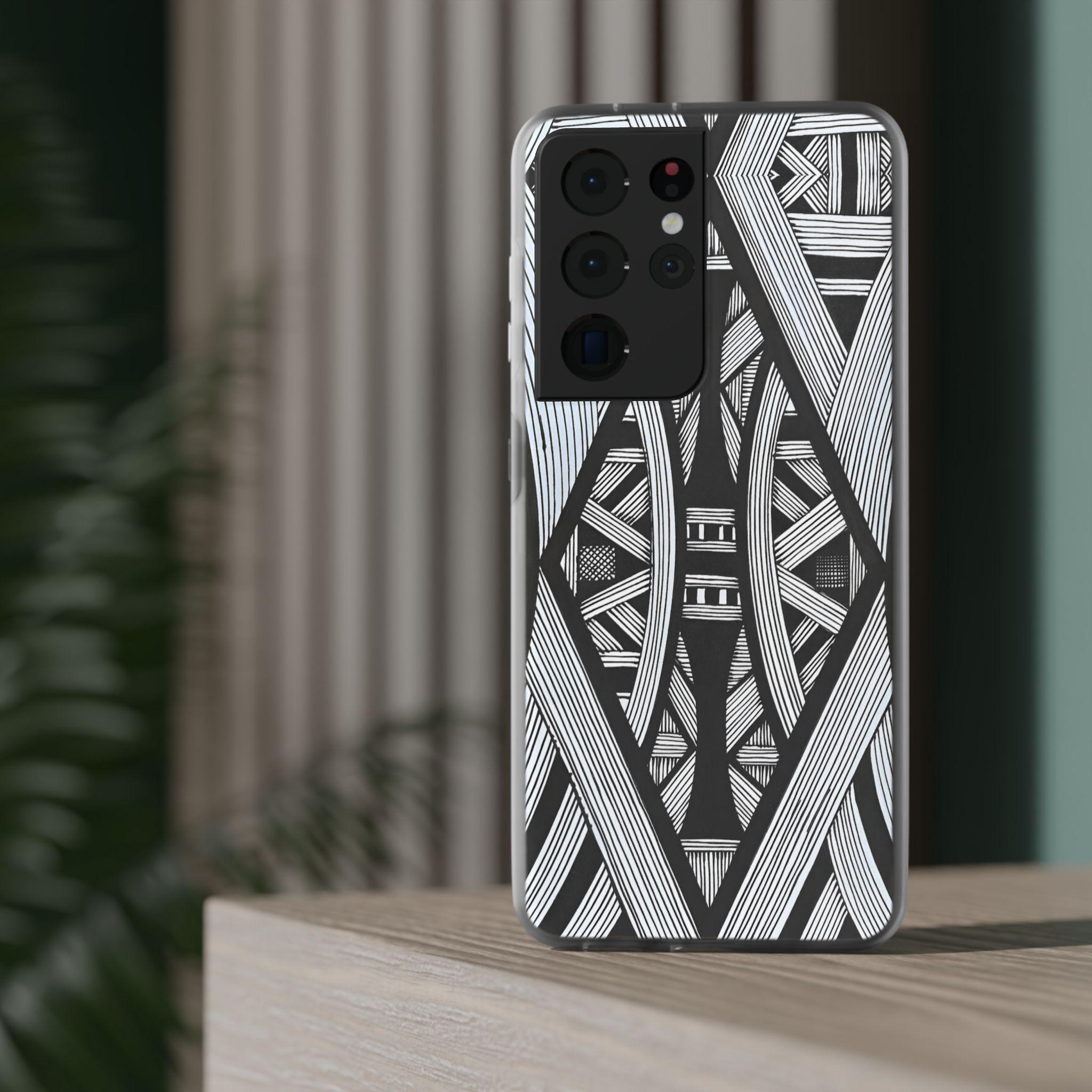 Black & White Tribal Lines Android Flexi Case - Walt Smith Fiji Ocean Art - Supports ADE Reef Restoration