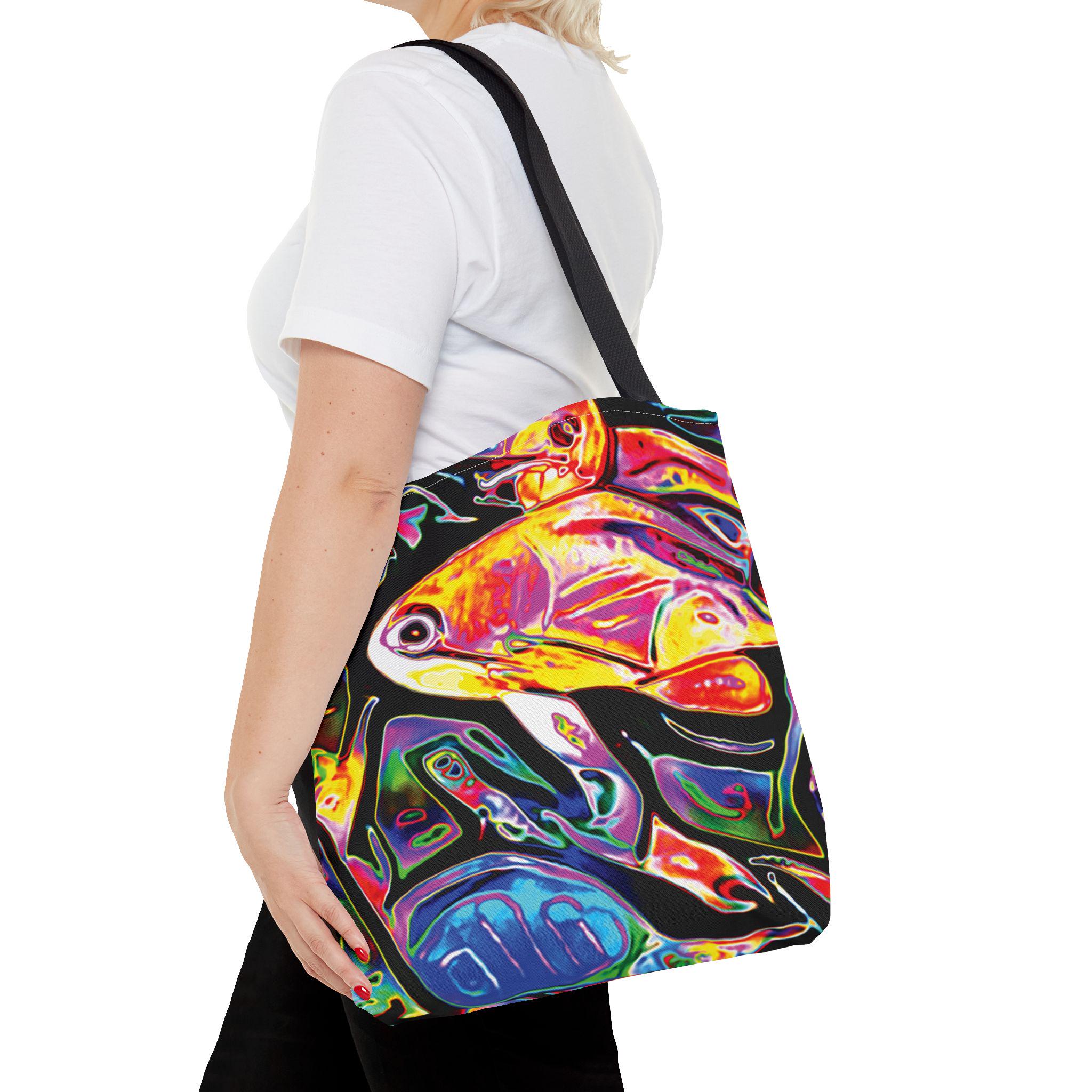 Colorful Tropical Fish Tote, Vibrant Abstract Aquarium Print