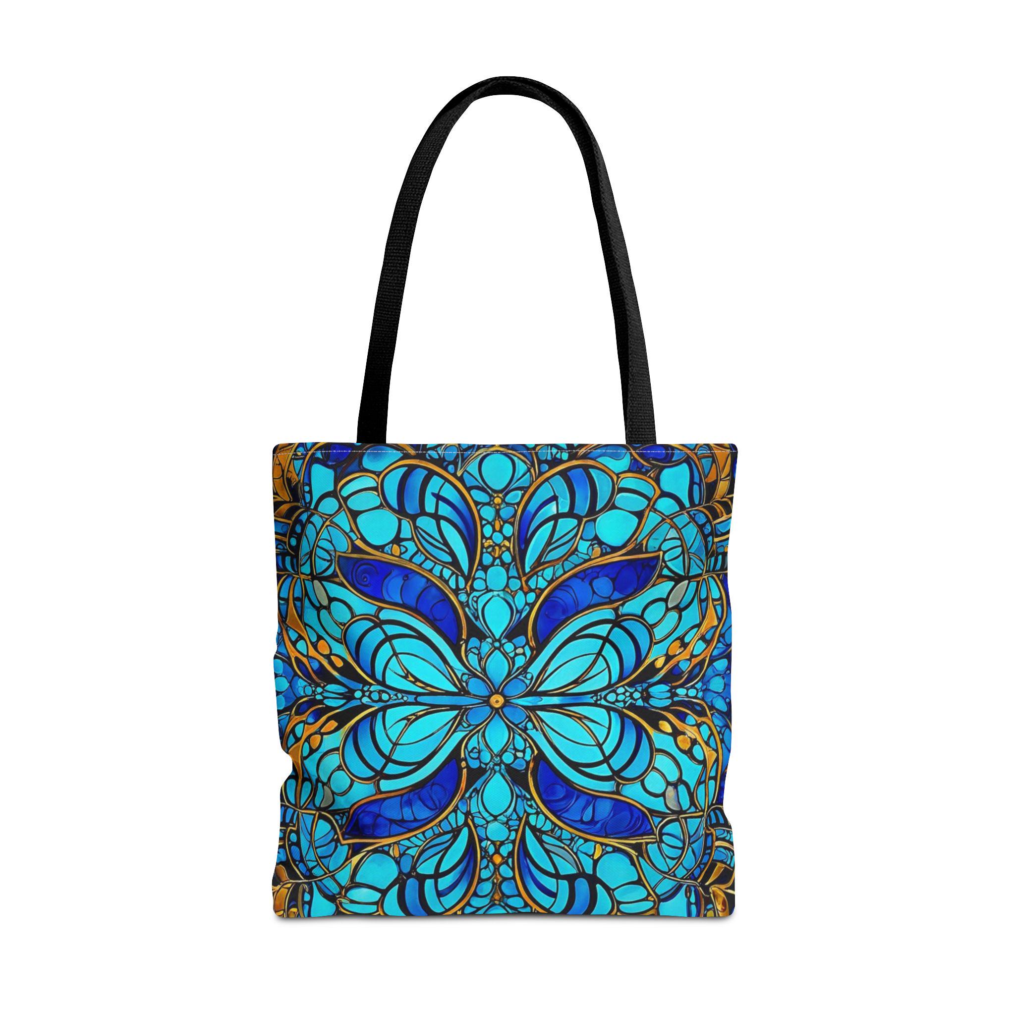 Blue Floral Mandala Tote Bag | Boho Pattern, All-Over Print