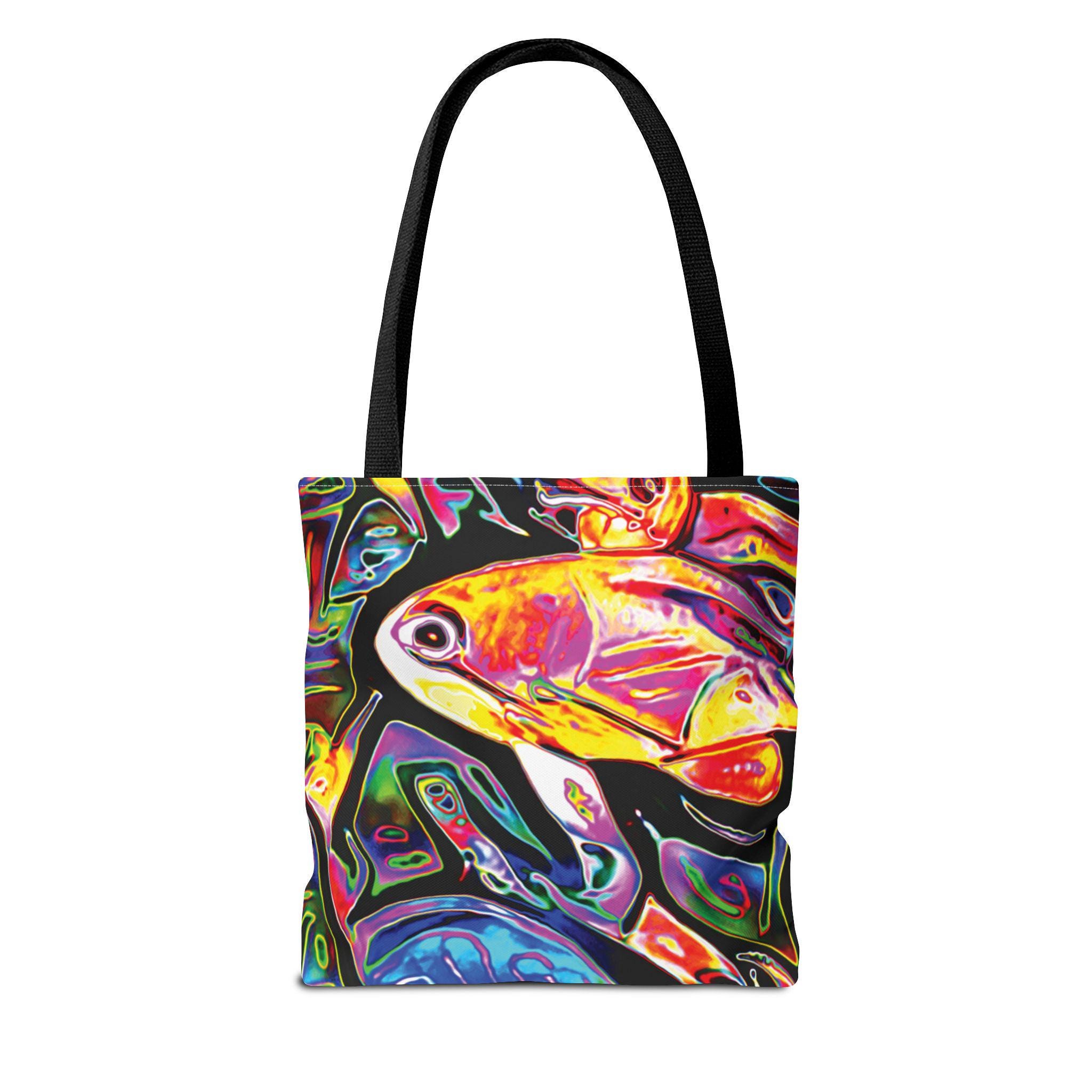 Colorful Tropical Fish Tote, Vibrant Abstract Aquarium Print