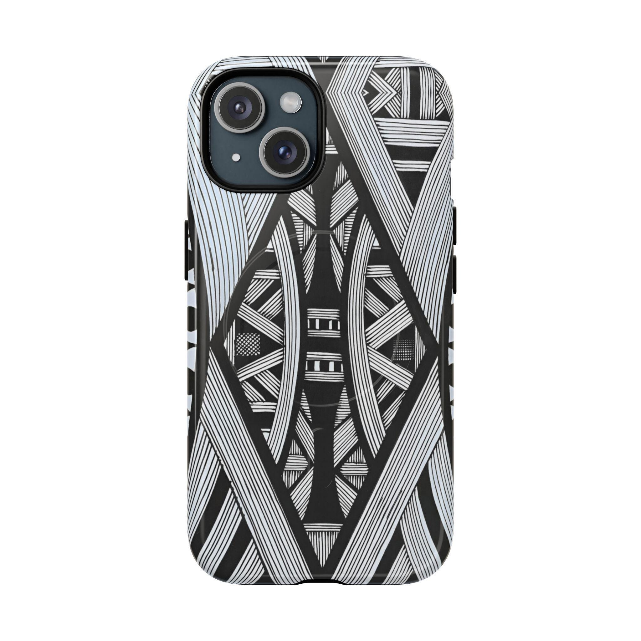 Black & White Tribal Lines iPhone Magnetic Case - Walt Smith Fiji Ocean Art - Supports ADE Reef Restoration