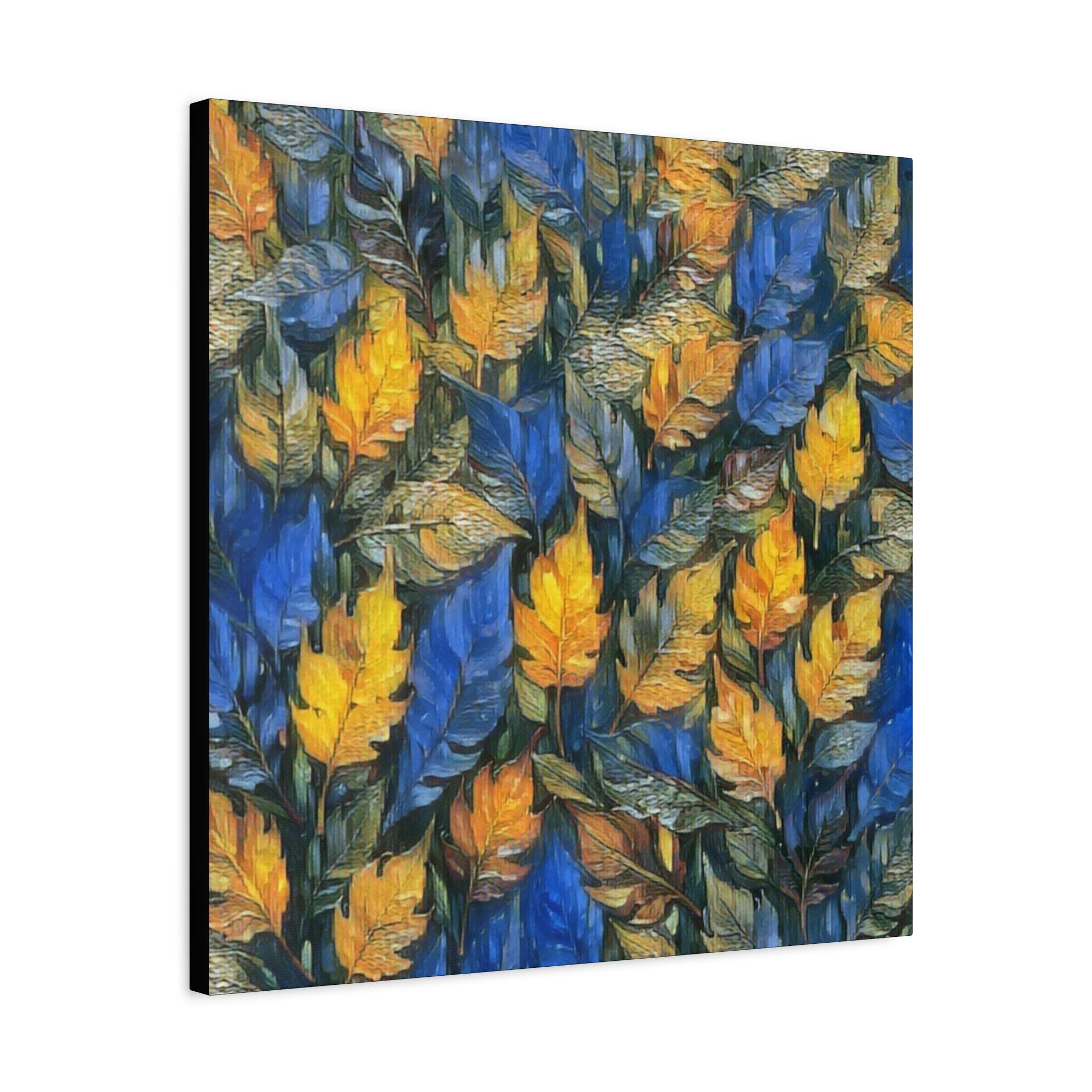 Blue And Gold Leaf Canvas Wall Art