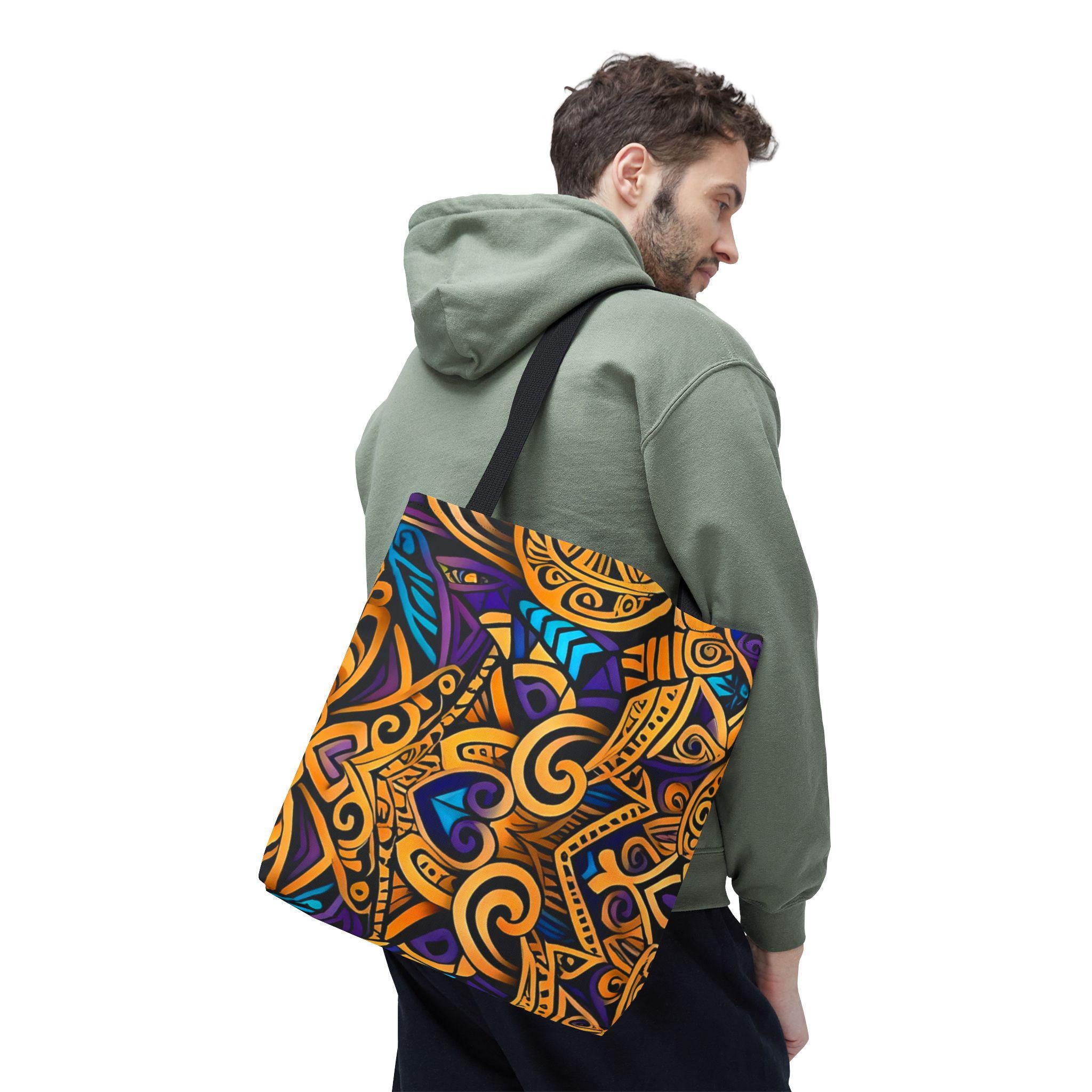 Gold Purple Mandala Tote Bag | Boho Aztec Pattern