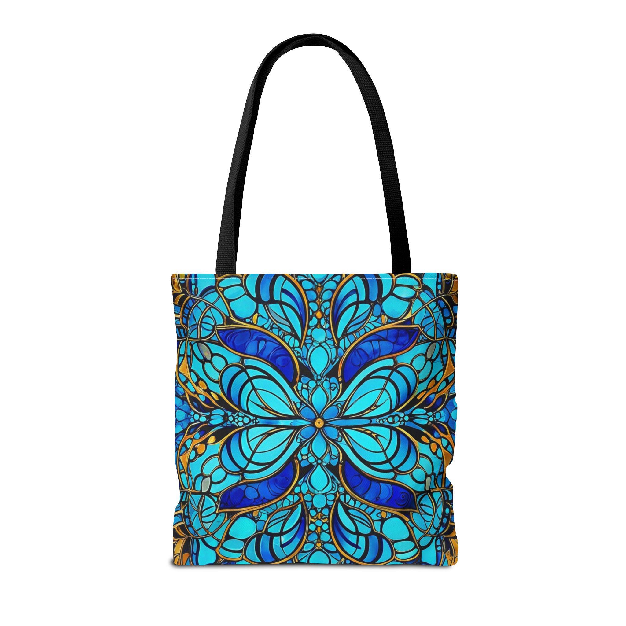 Blue Floral Mandala Tote Bag | Boho Pattern, All-Over Print