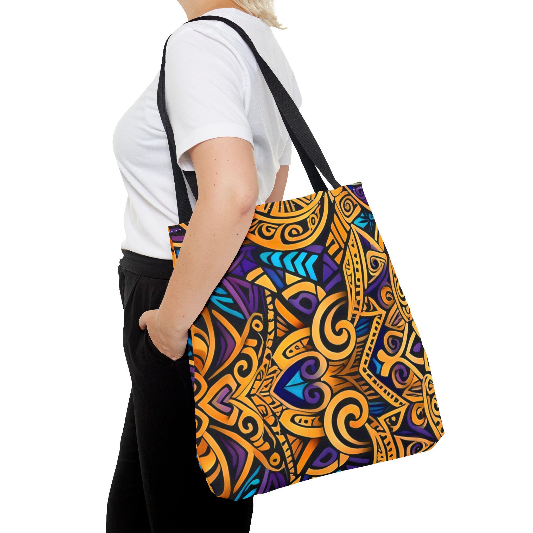 Gold Purple Mandala Tote Bag | Boho Aztec Pattern