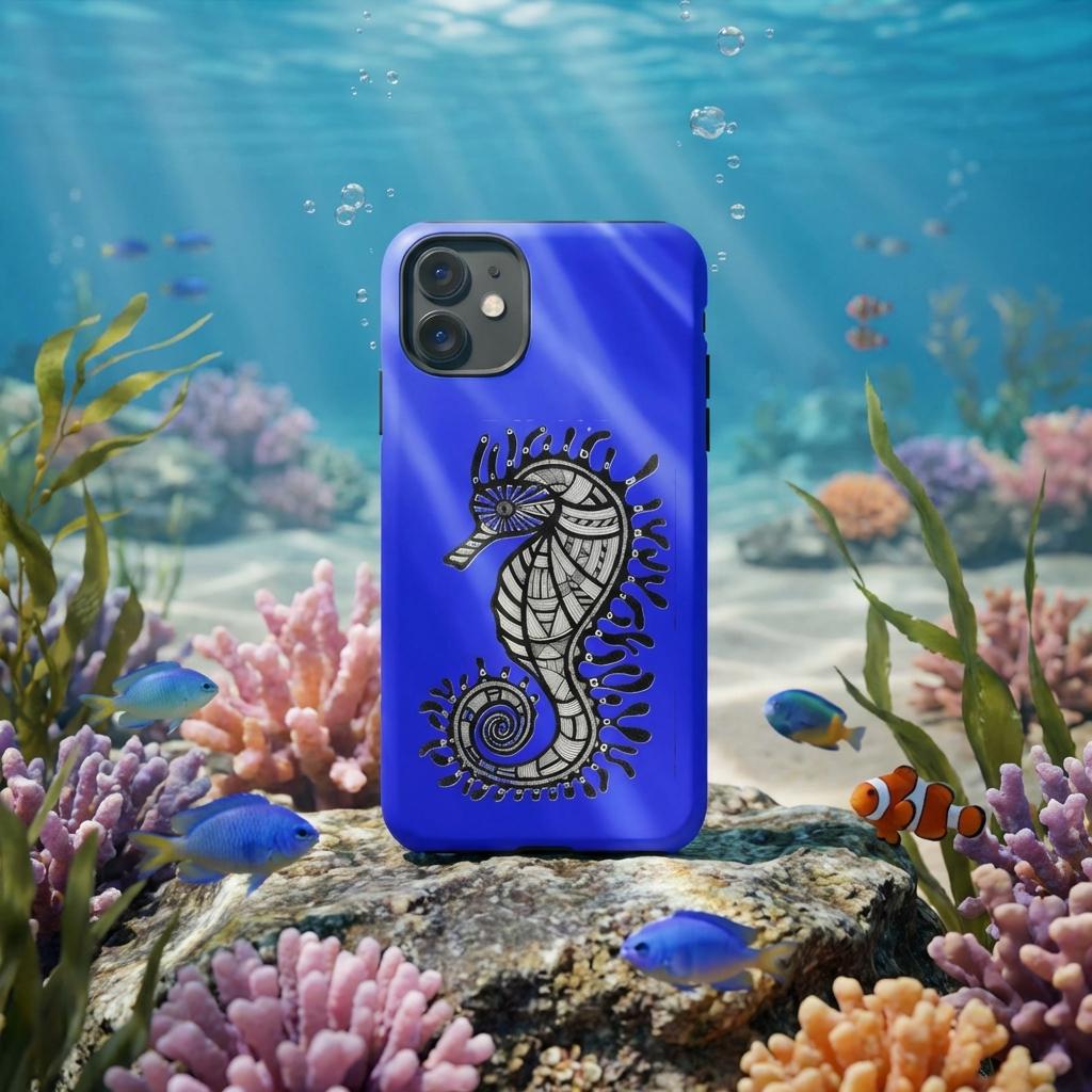 Seahorse On Blue iPhone Tough Case