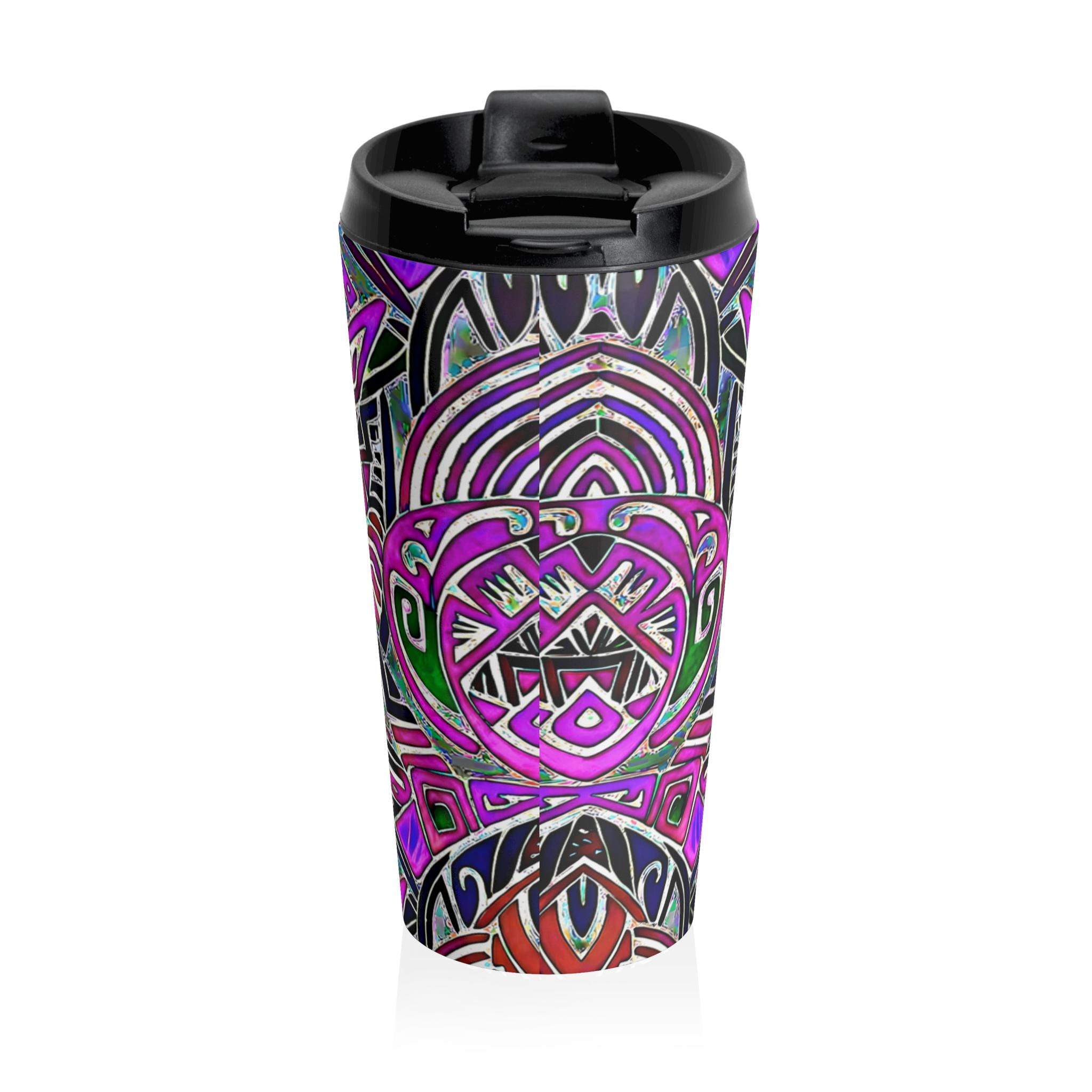 Purple Mandala Pattern Stainless Steel Travel Mug | Boho Geometric Tumbler