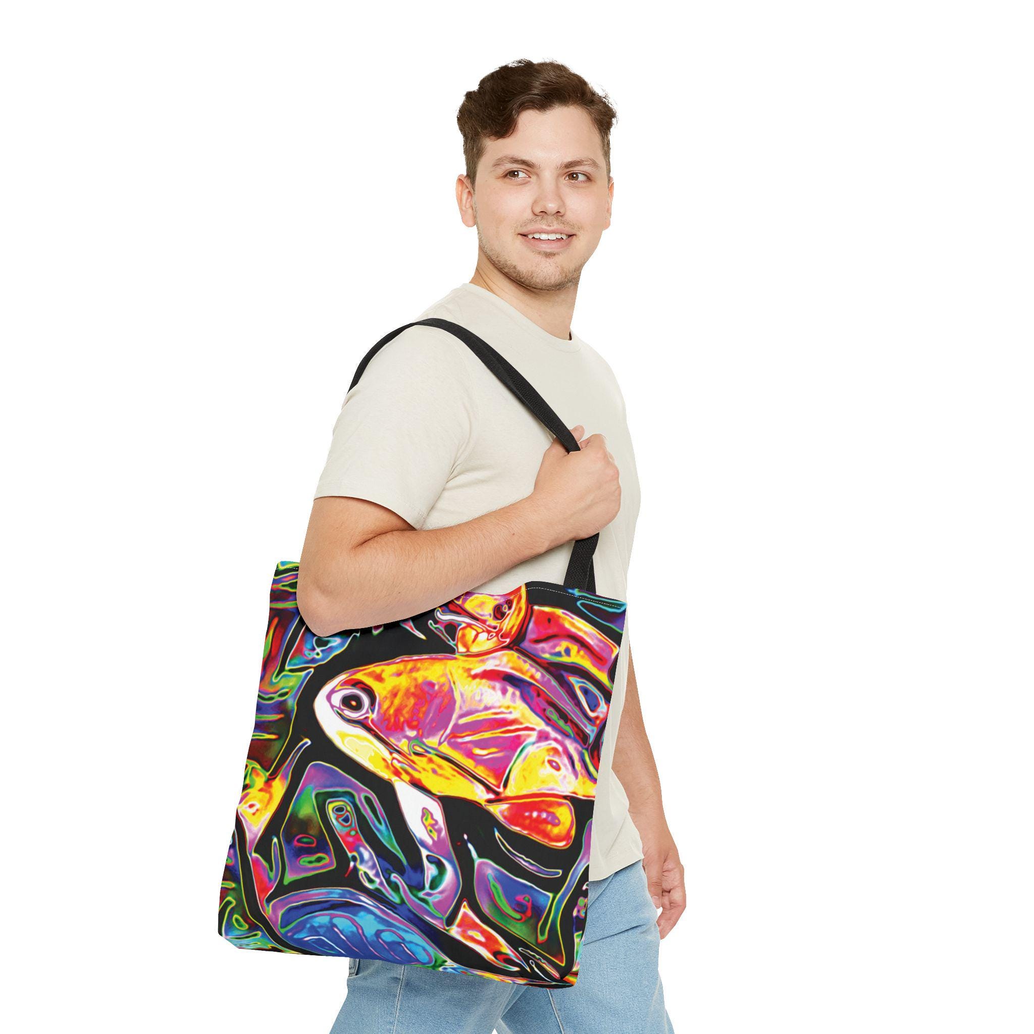 Colorful Tropical Fish Tote, Vibrant Abstract Aquarium Print