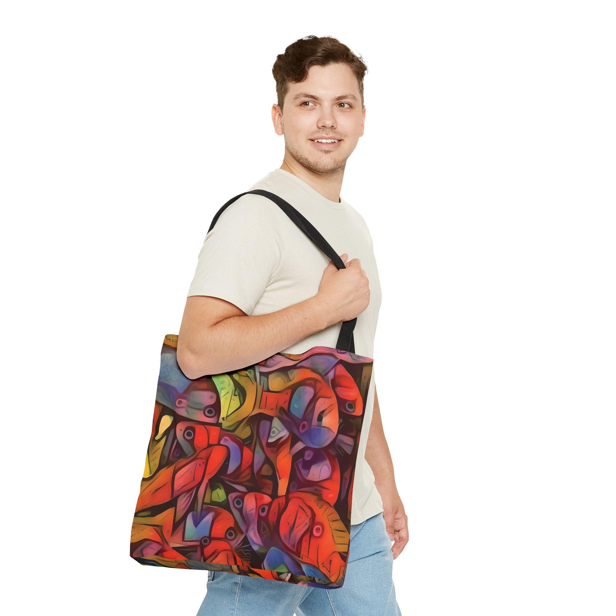 Abstract Colorful Fish Pattern Tote Bag | Vibrant School of Fish All-Over Print