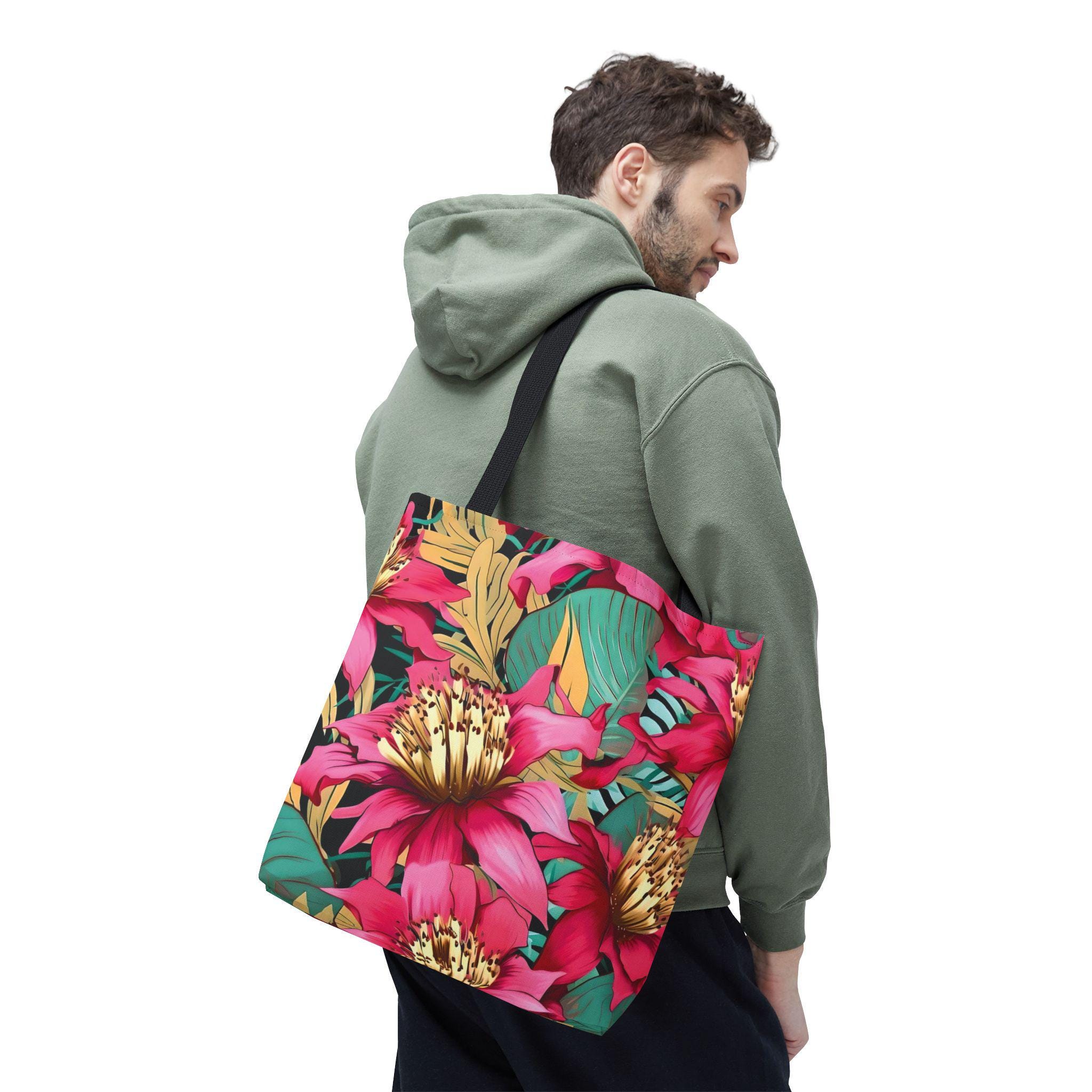 Bright Pink Tropical Floral Tote Bag | All Over Print