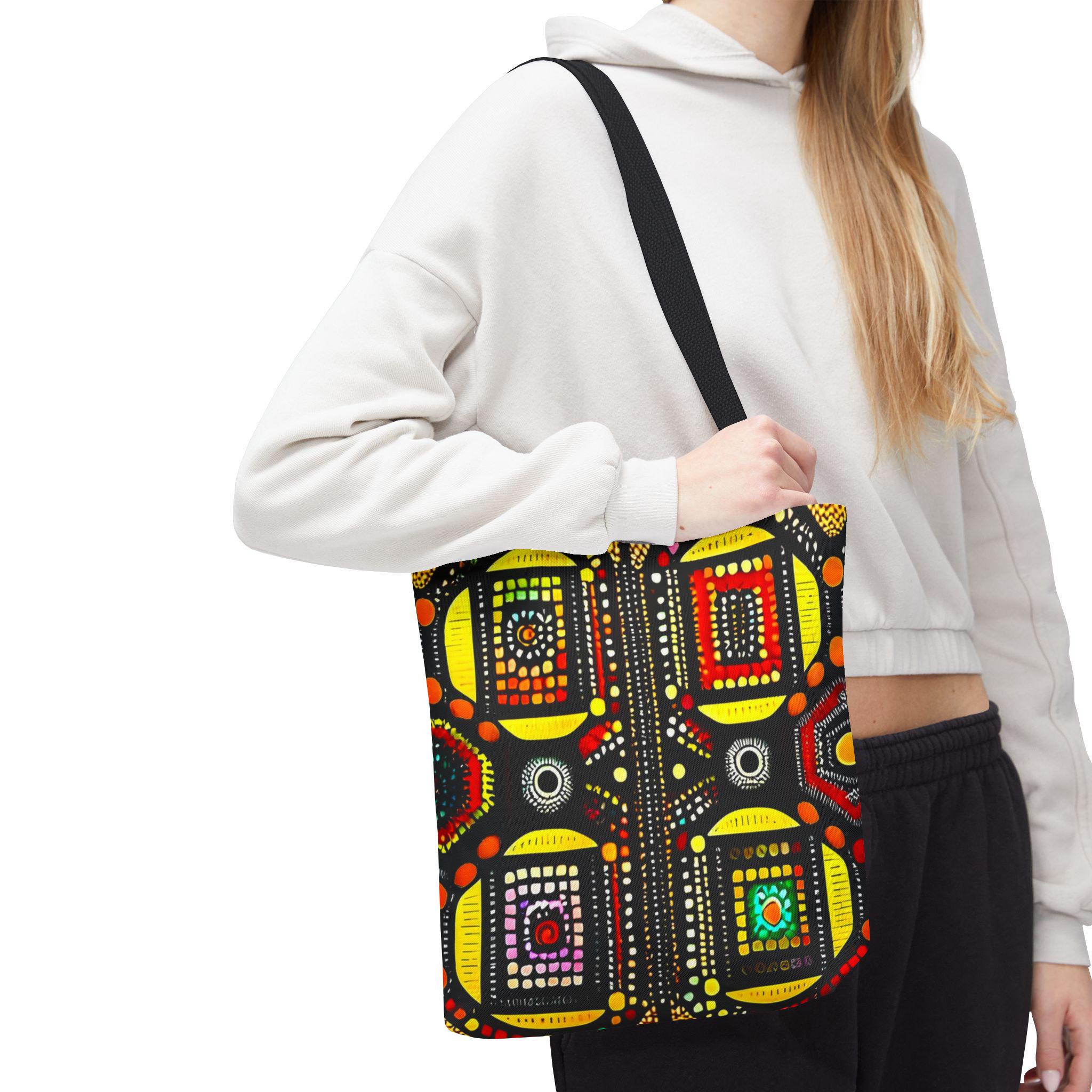 Abstract Tribal Dot Pattern Tote Bag | Colorful Geometric Artwork
