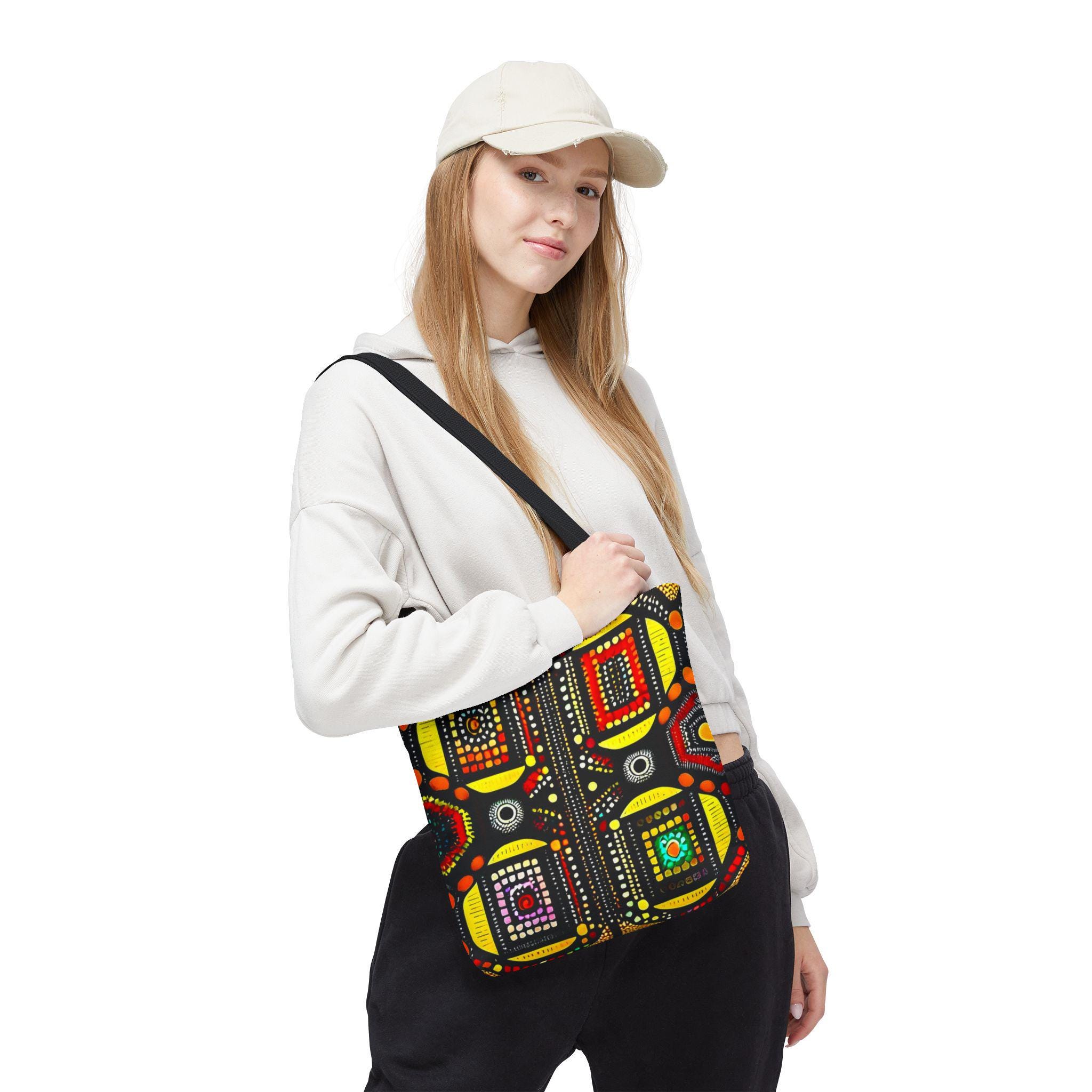 Abstract Tribal Dot Pattern Tote Bag | Colorful Geometric Artwork