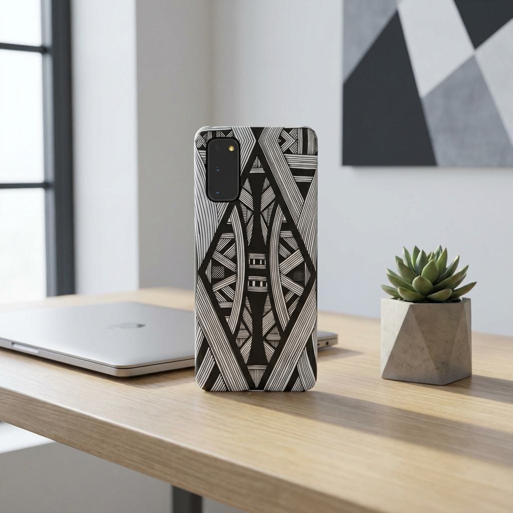 Black & White Tribal Lines Android Snap Case - Walt Smith Fiji Ocean Art - Supports ADE Reef Restoration