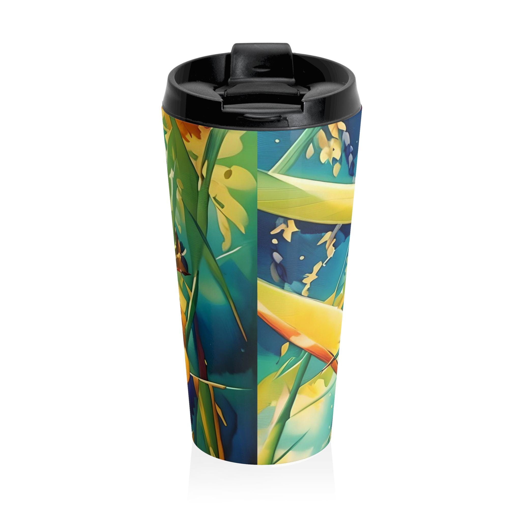 Tropical Bird of Paradise Travel Mug | Colorful Floral Stainless Steel Tumbler
