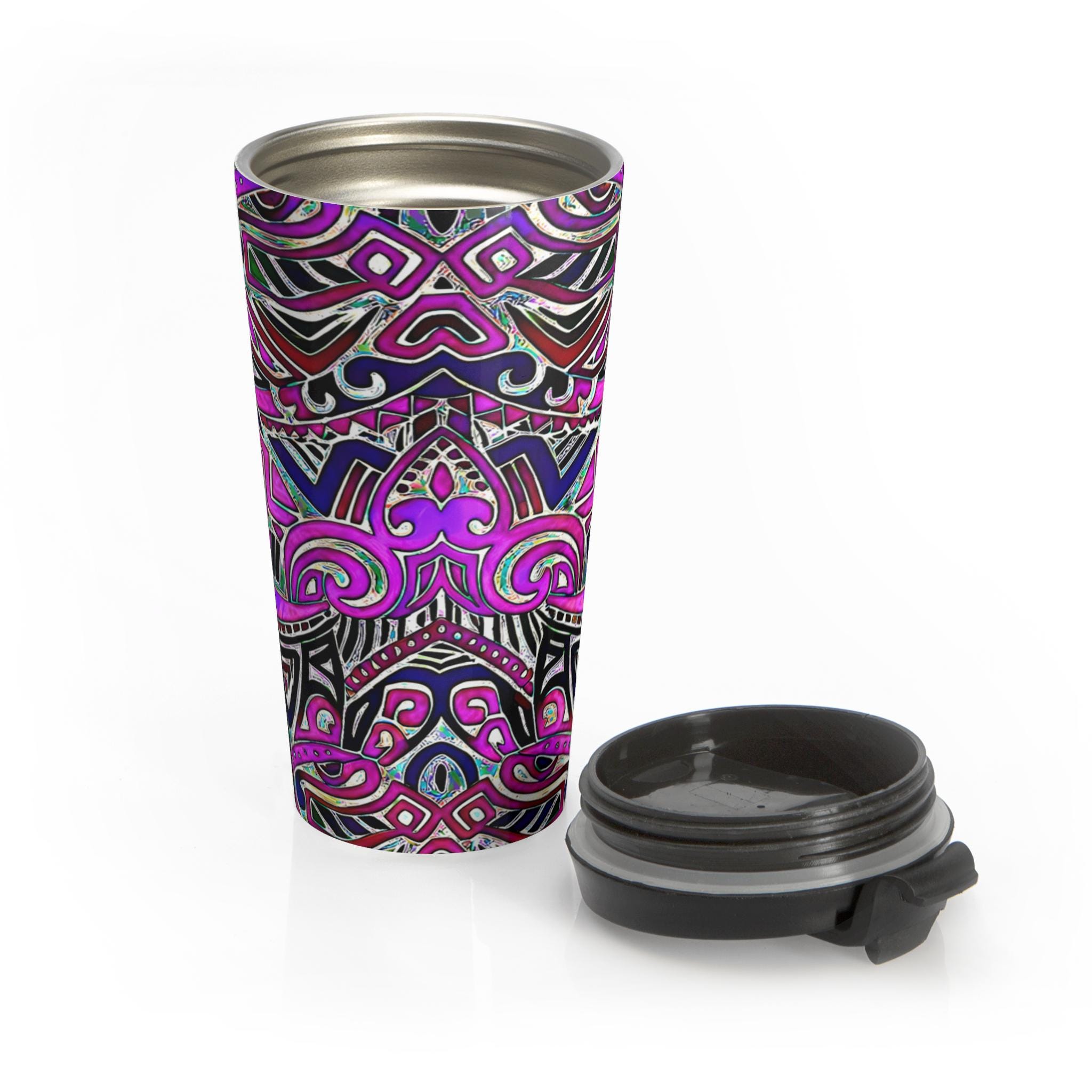 Purple Mandala Pattern Stainless Steel Travel Mug | Boho Geometric Tumbler