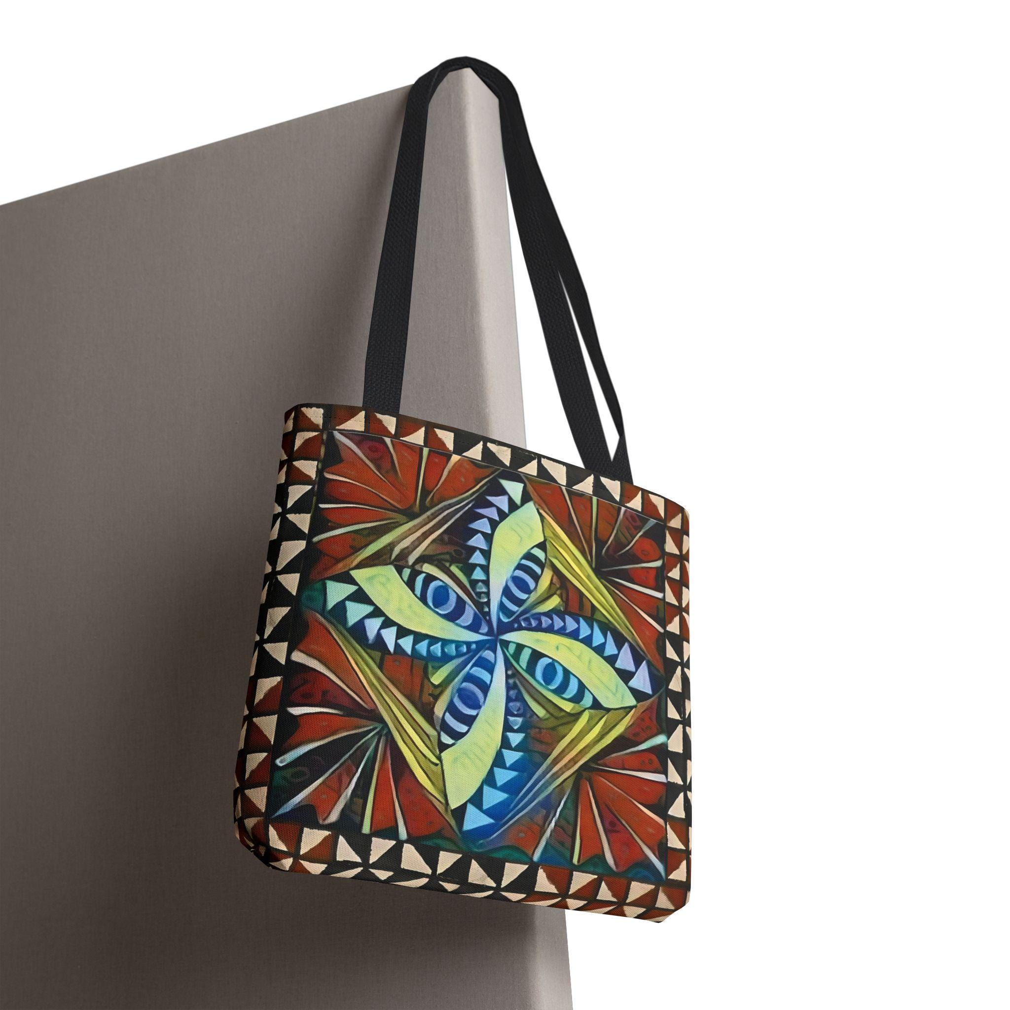 Geometric Starburst Pattern Tote Bag | Colorful Abstract Tribal Design