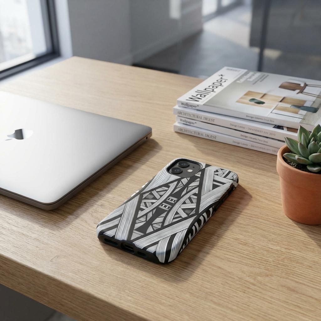 Black & White Tribal Lines iPhone Tough Case - Walt Smith Fiji Ocean Art - Supports ADE Reef Restoration