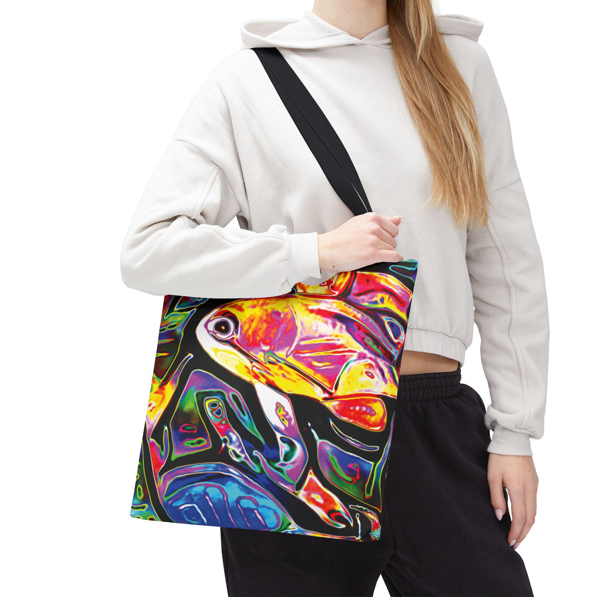 Colorful Tropical Fish Tote, Vibrant Abstract Aquarium Print