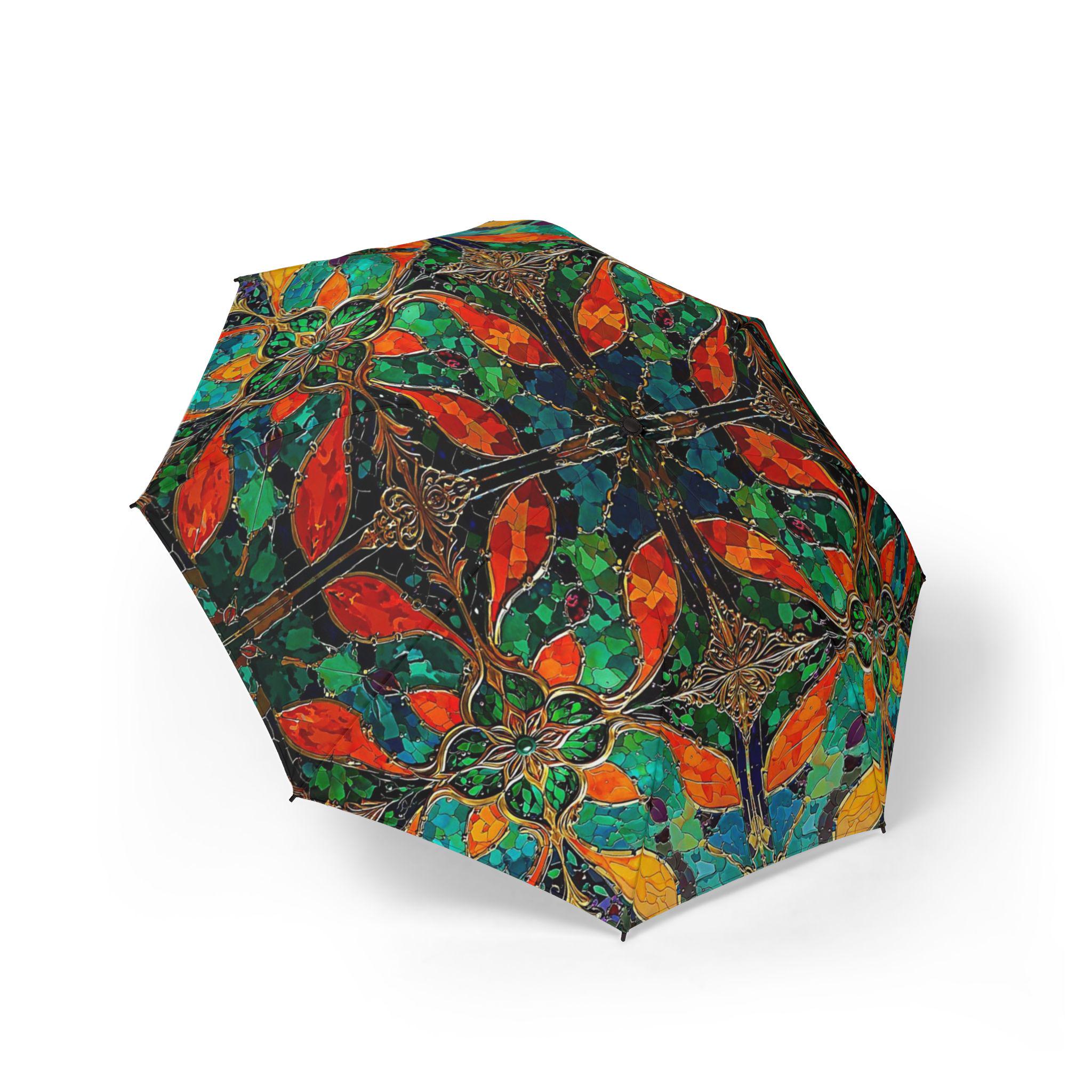 Foldable Umbrella — Vibrant Kaleidoscope Floral Pattern, Semi-Automatic Compact Rain Umbrella