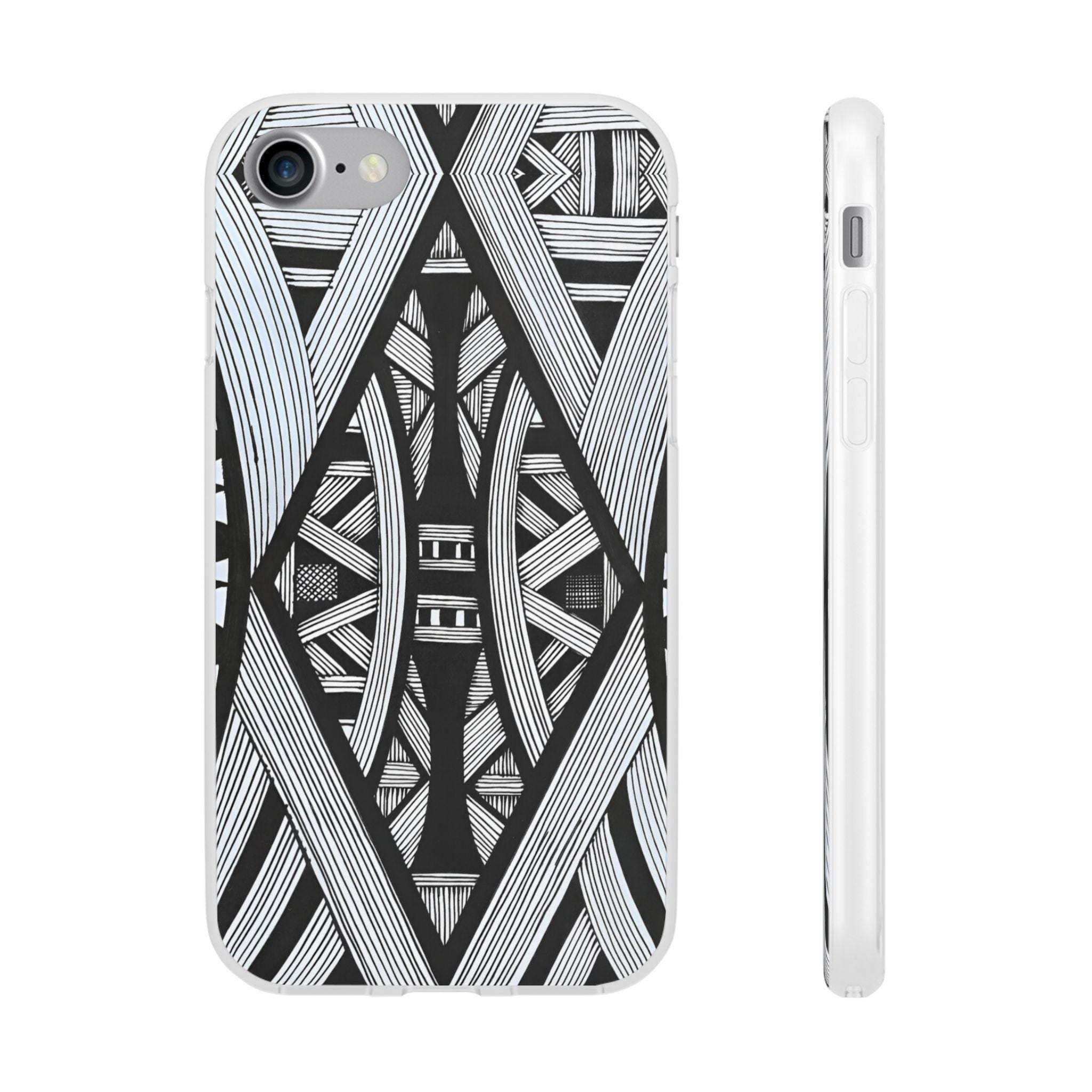 Black & White Tribal Lines iPhone Flexi Case - Walt Smith Fiji Ocean Art - Supports ADE Reef Restoration
