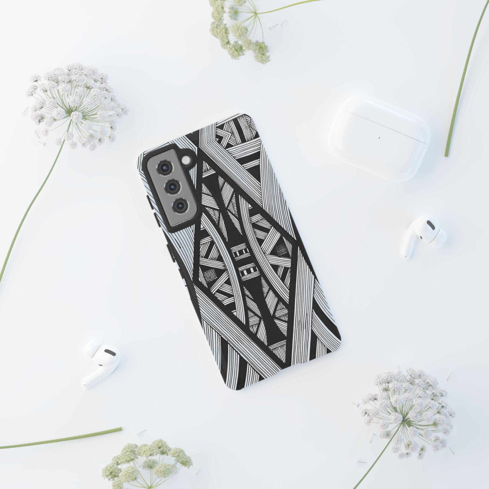 Black & White Tribal Lines Android Tough Case - Walt Smith Fiji Ocean Art - Supports ADE Reef Restoration